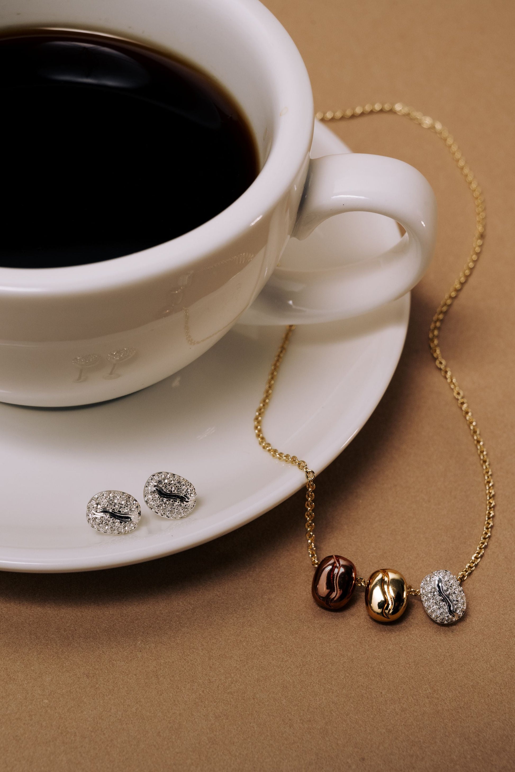 Coffee Bean Pave Stud Earring Silver