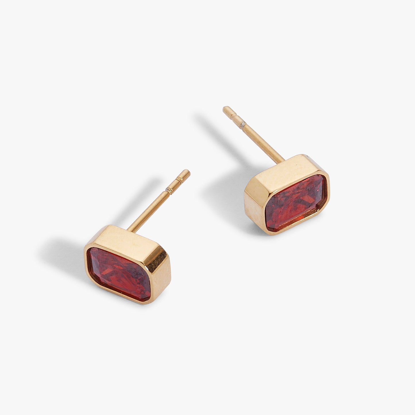 January Emerald-Cut Birthstone Stud Stainless Steel Gold