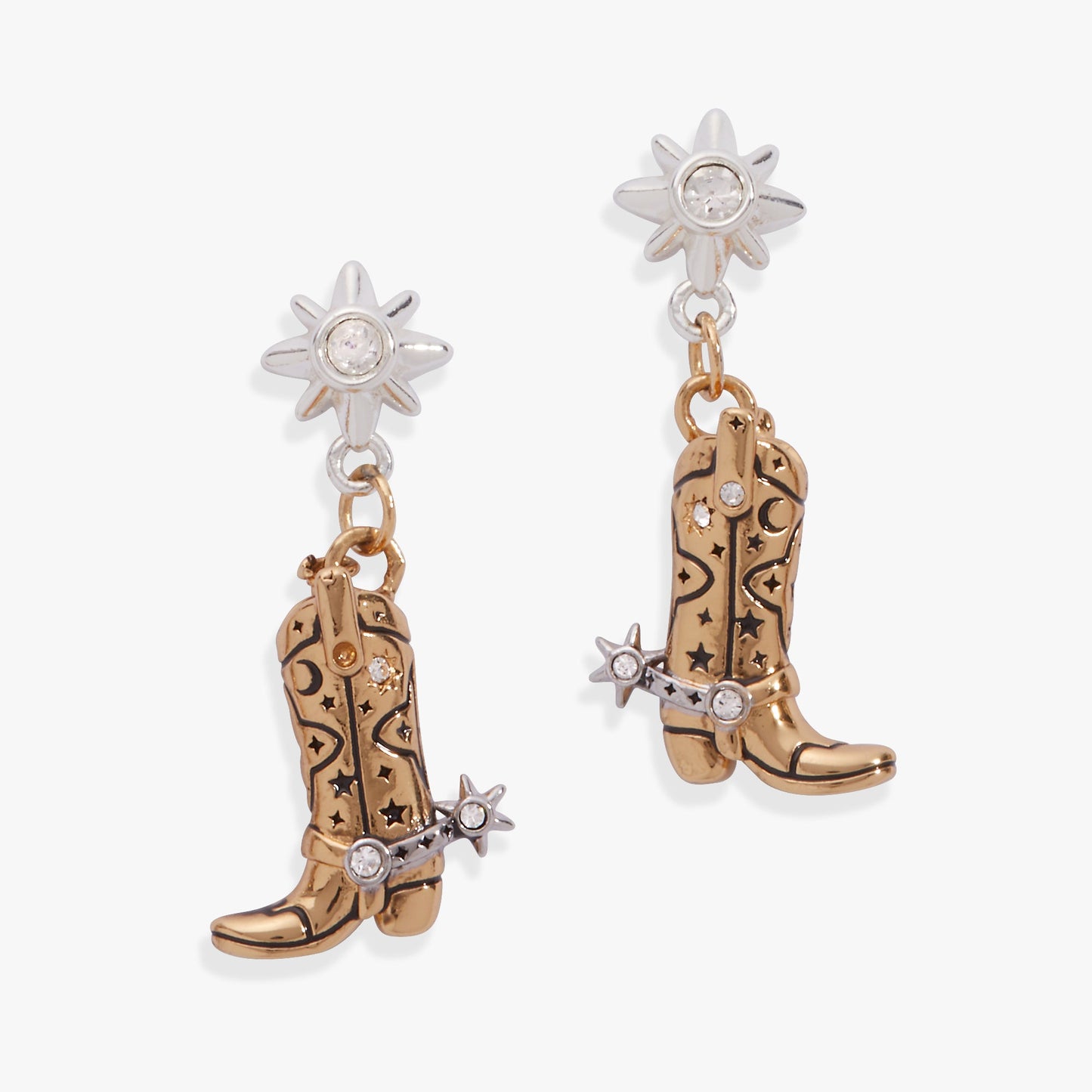 Cowgirl Boot Statement Earring Two Tone