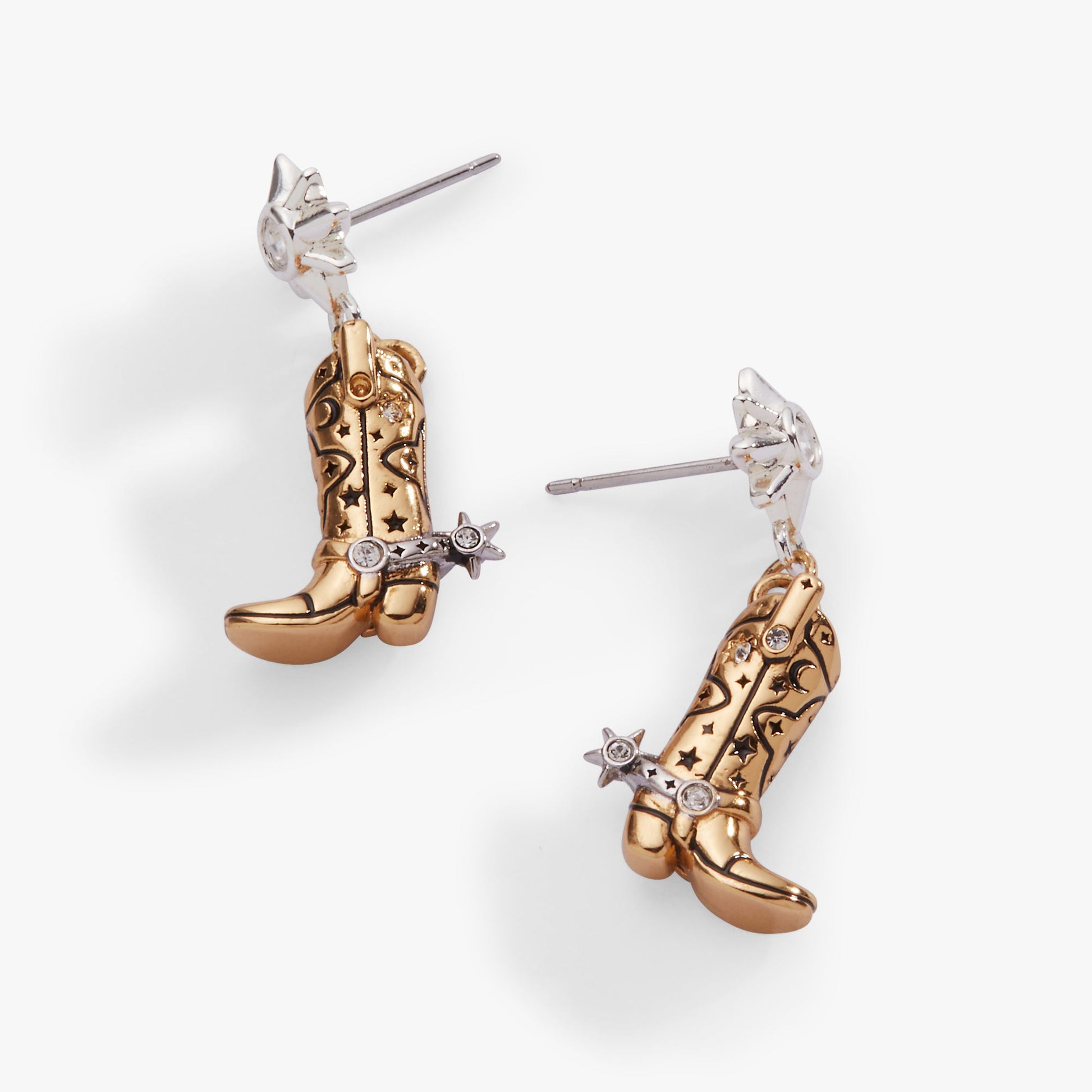 Cowgirl Boot Statement Earring Two Tone