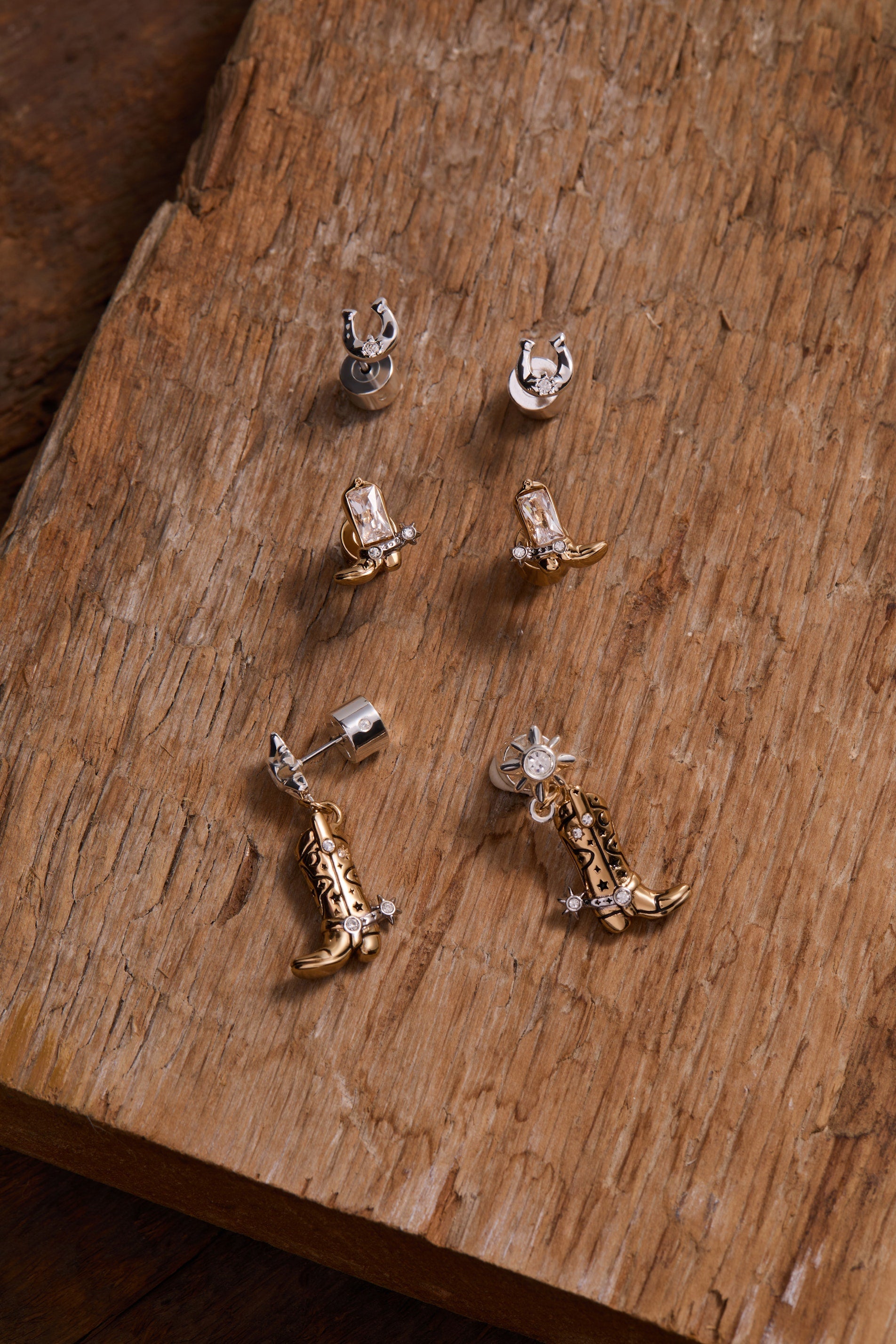 Cowgirl Boot Statement Earring Two Tone