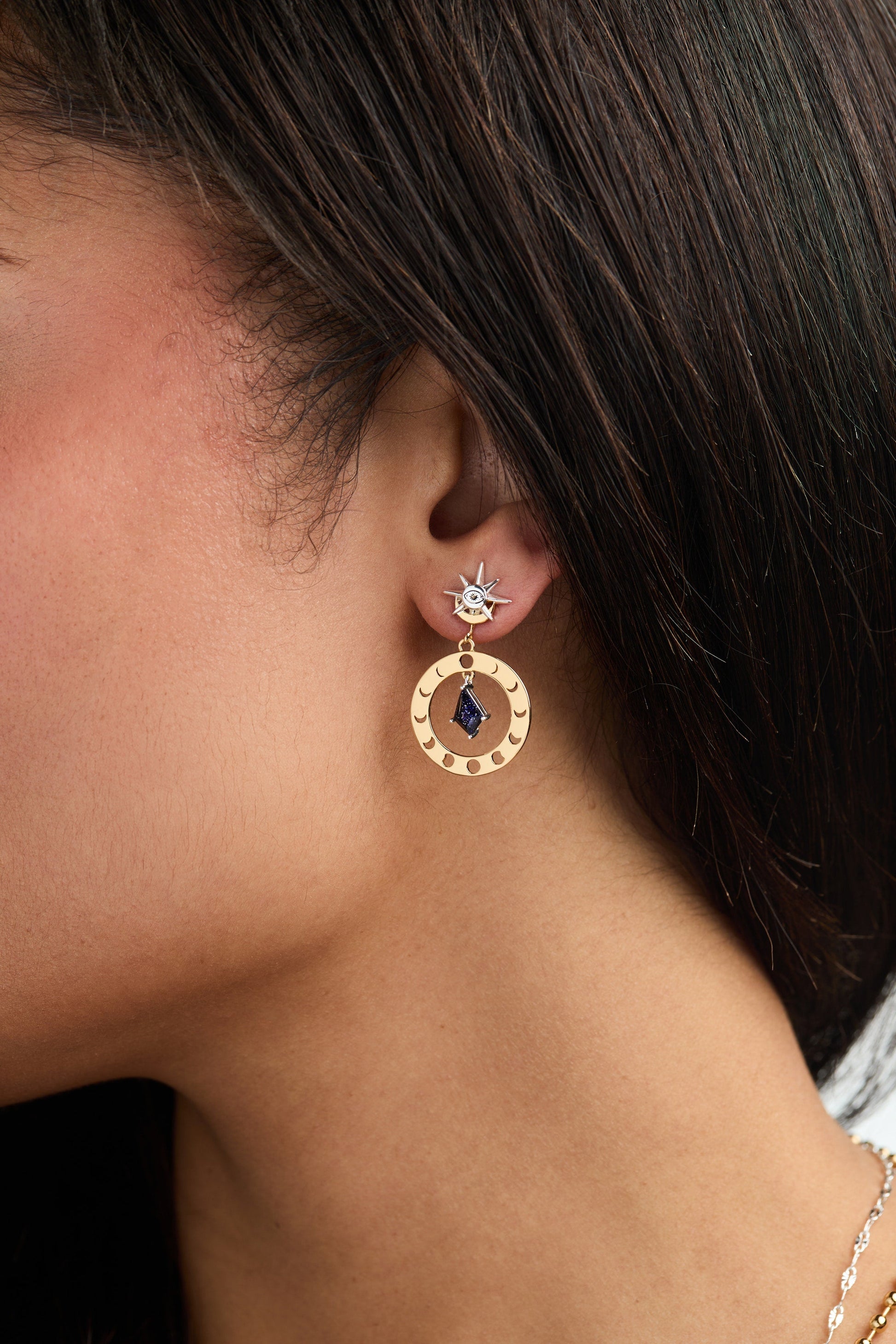 Moon Phase Statement Earring Two Tone