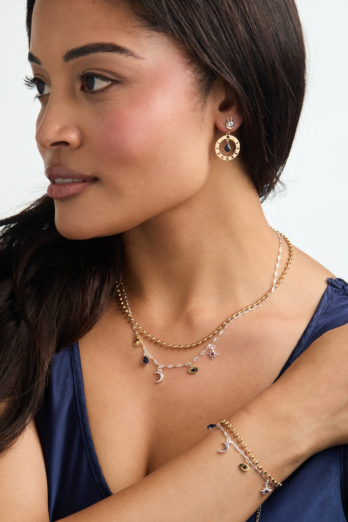 Moon Phase Statement Earring Two Tone