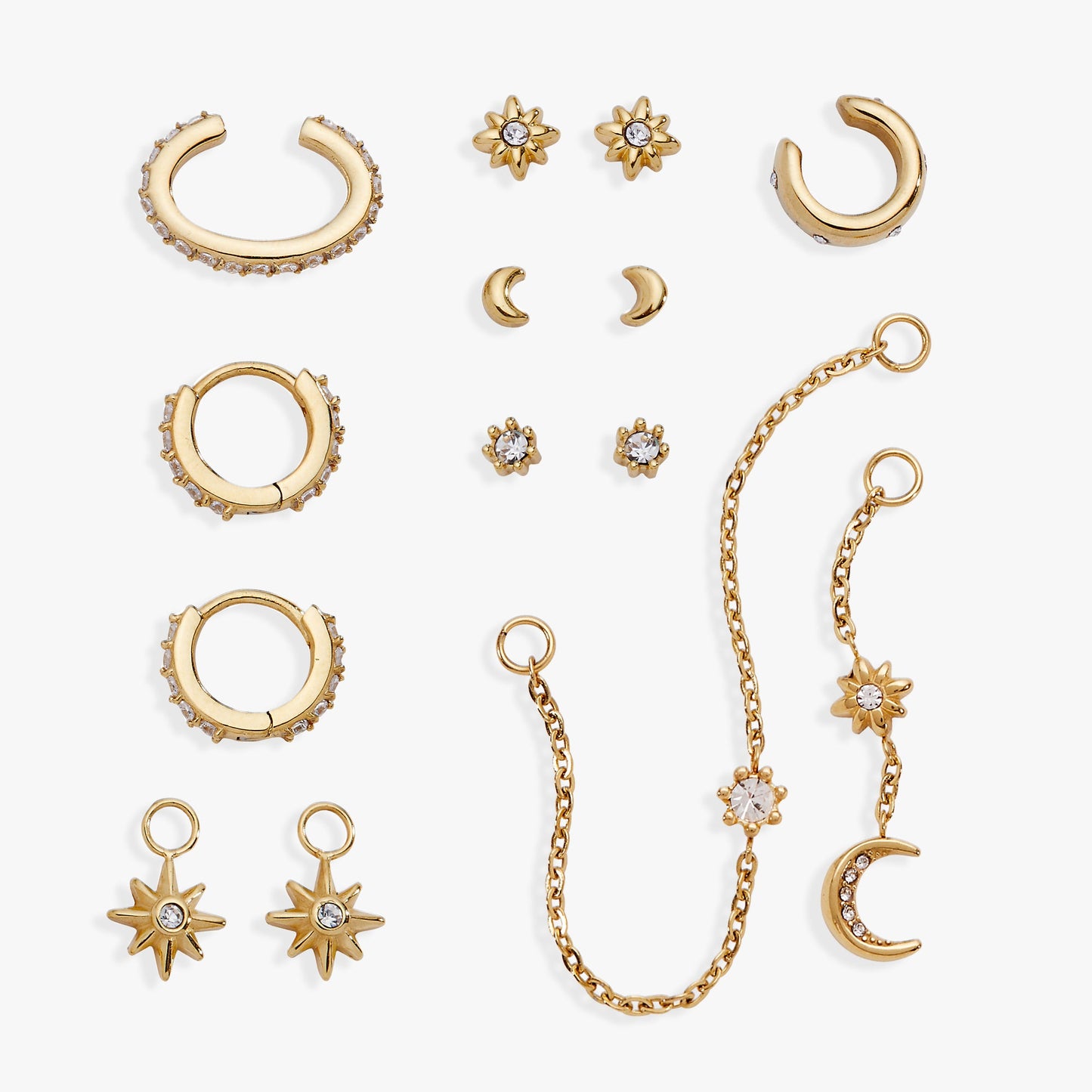 9 Pc Celestial Earring Set Stainless Steel Gold