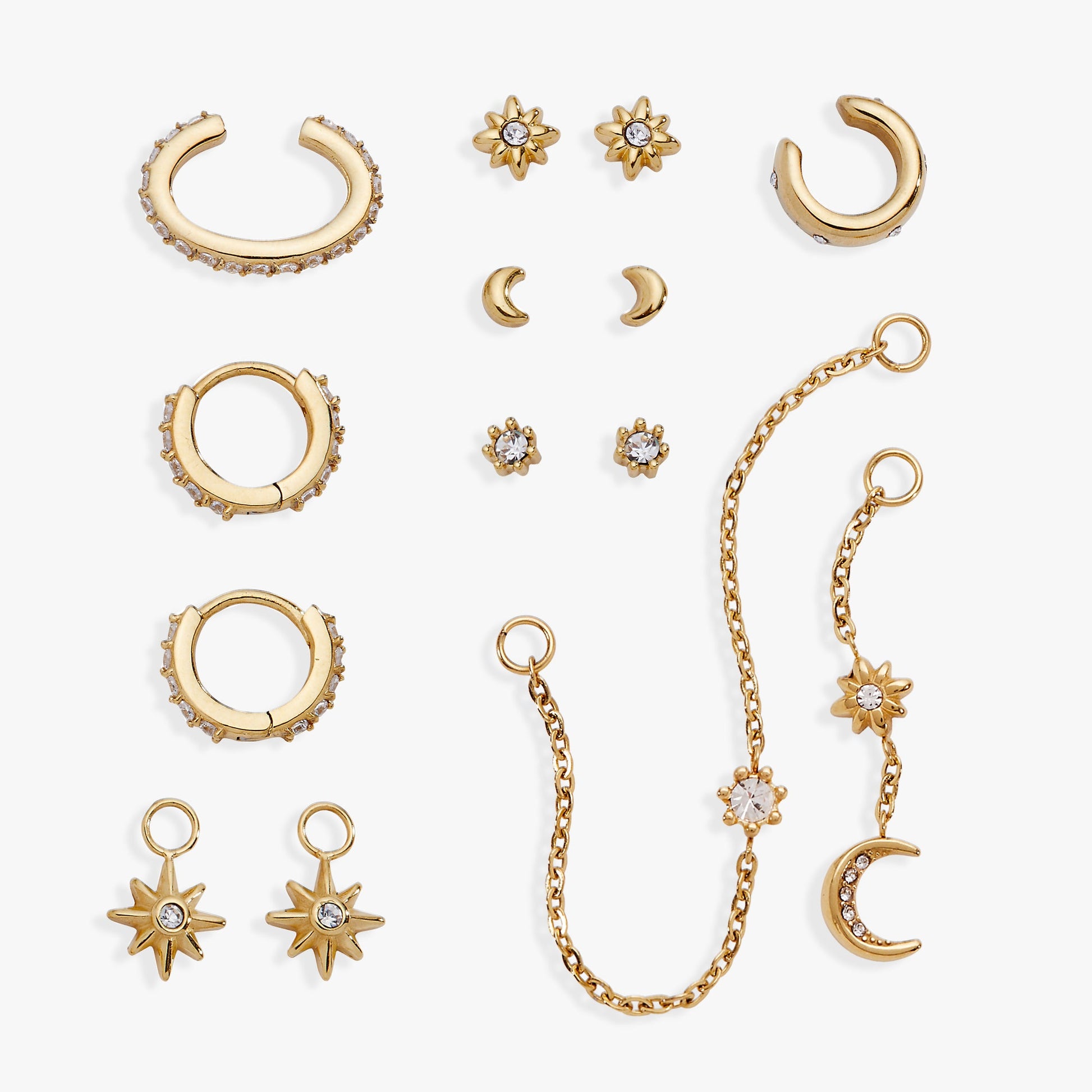 9 Pc Celestial Earring Set Stainless Steel Gold