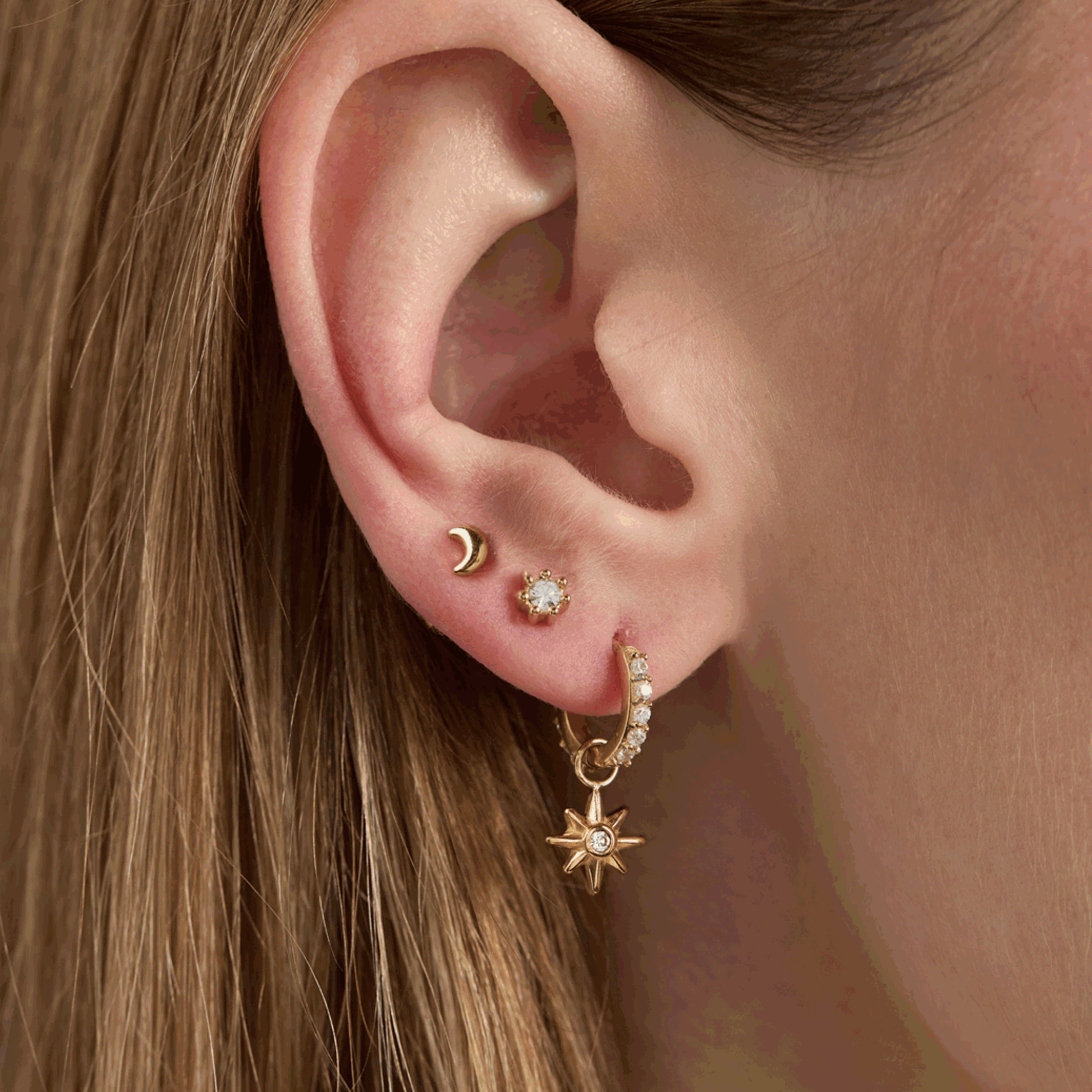 9 Pc Celestial Earring Set Stainless Steel Gold