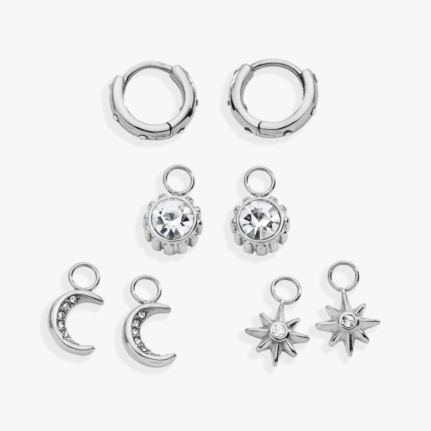 Celestial Interchangeable Huggie Set of 4 Stainless Steel Silver