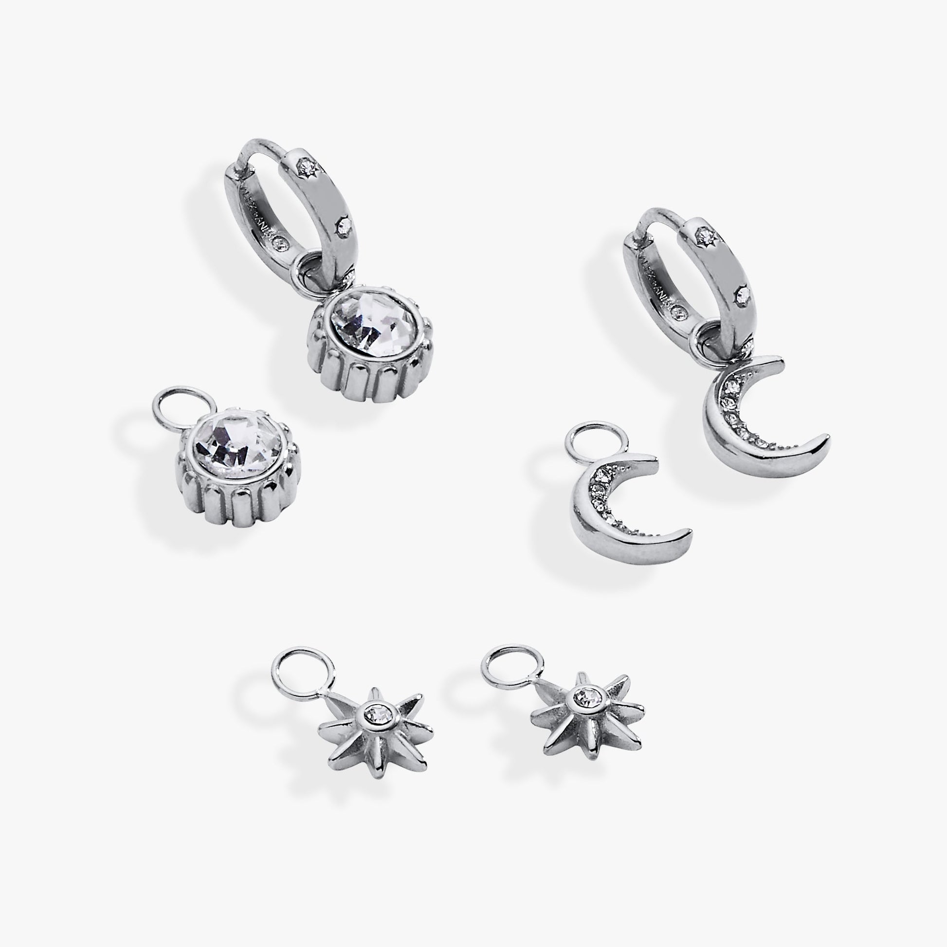 Celestial Interchangeable Huggie Set of 4 Stainless Steel Silver