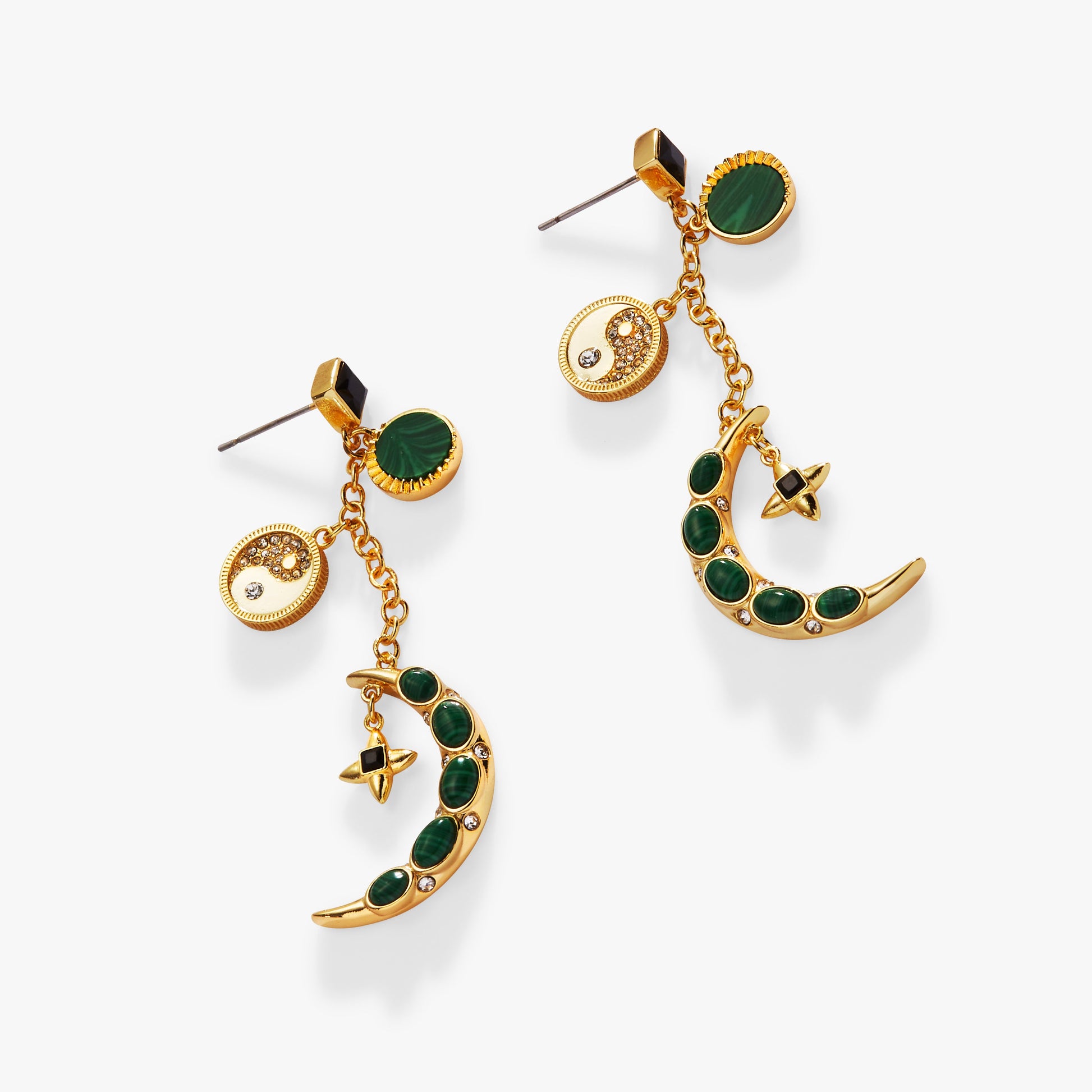 Malachite Charm Earrings Gold