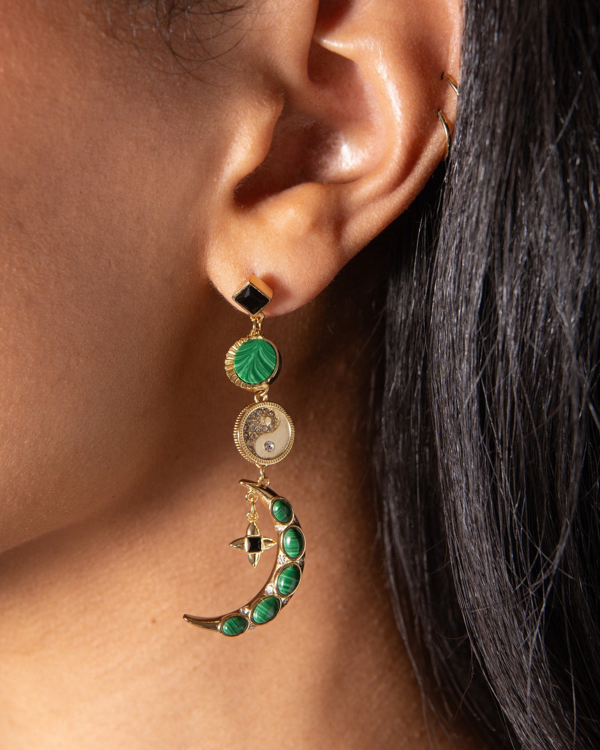 Malachite Charm Earrings Gold
