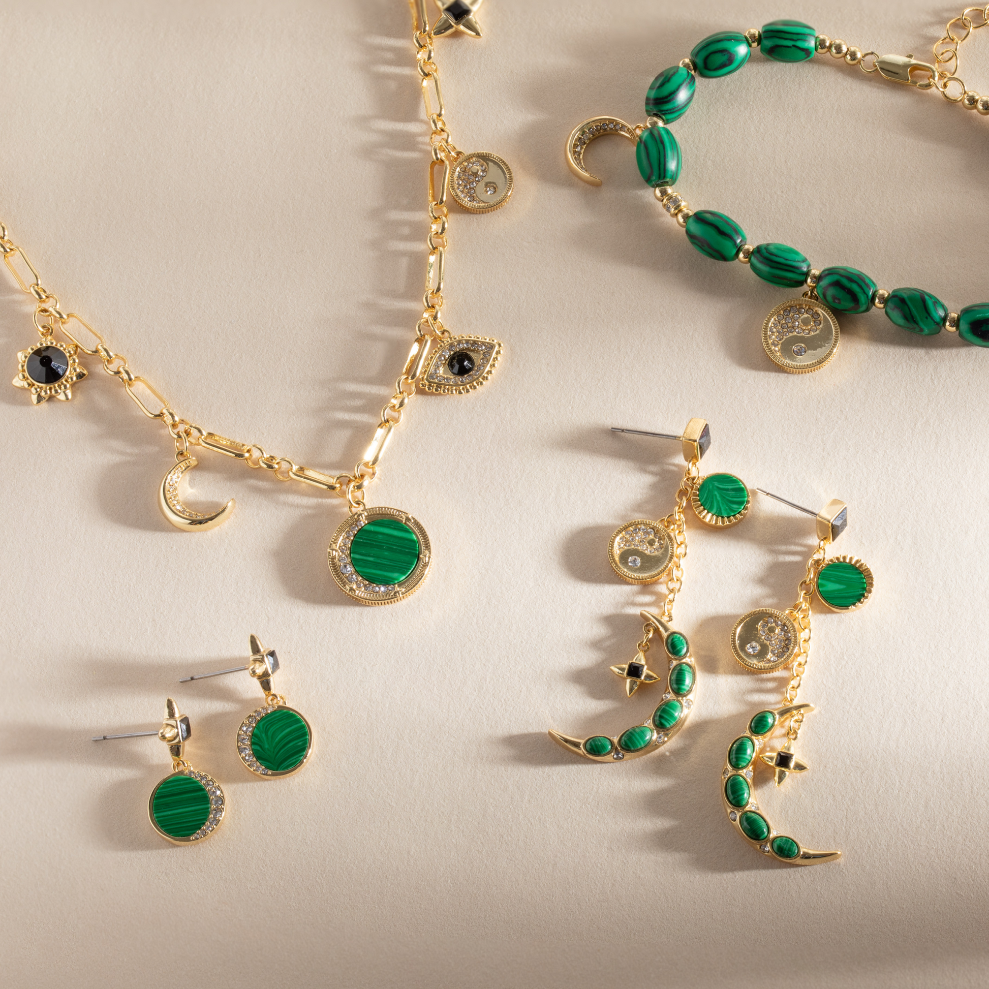 Malachite Charm Earrings Gold