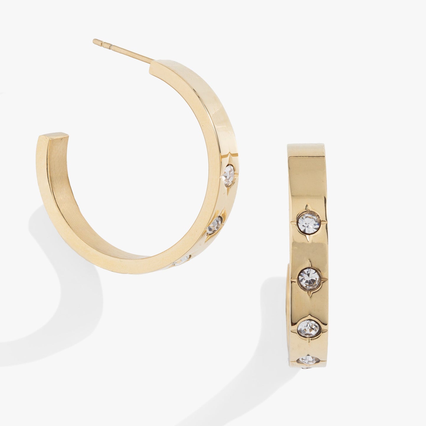 Crystal Accent Hoop Stainless Steel Gold