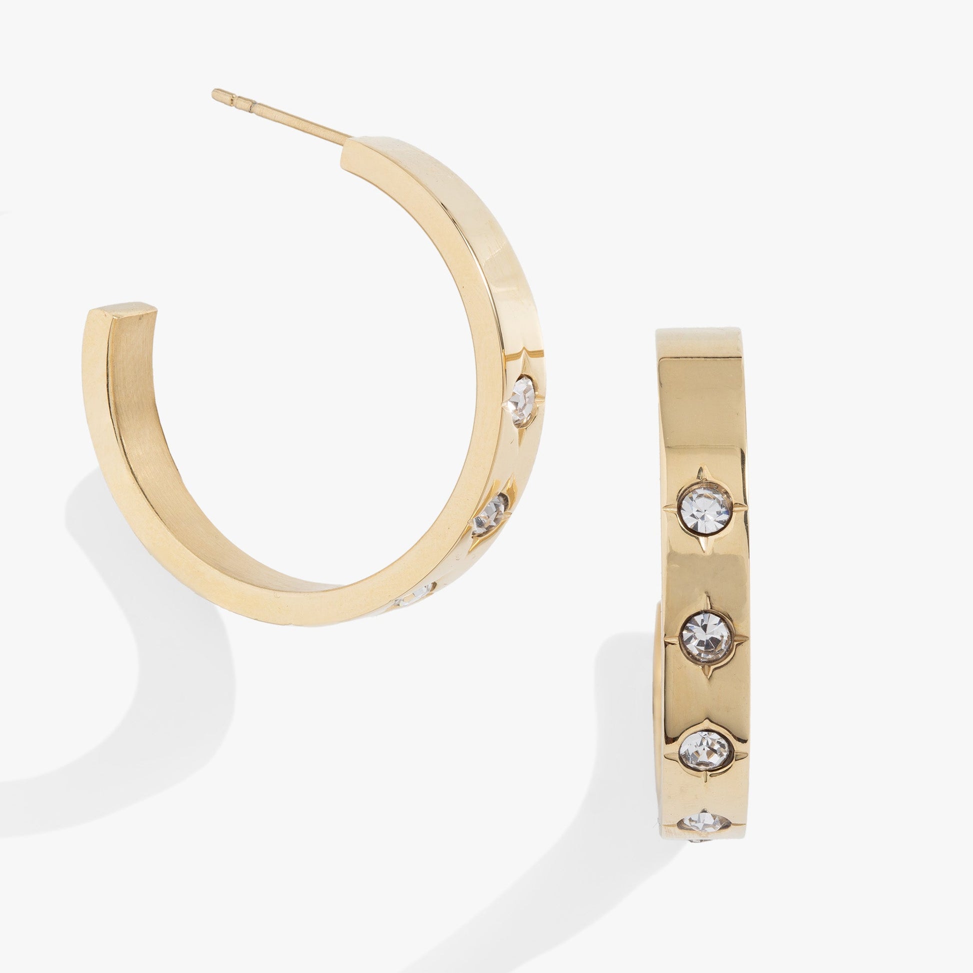 Crystal Accent Hoop Stainless Steel Gold