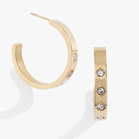 Crystal Accent Hoop Stainless Steel Gold