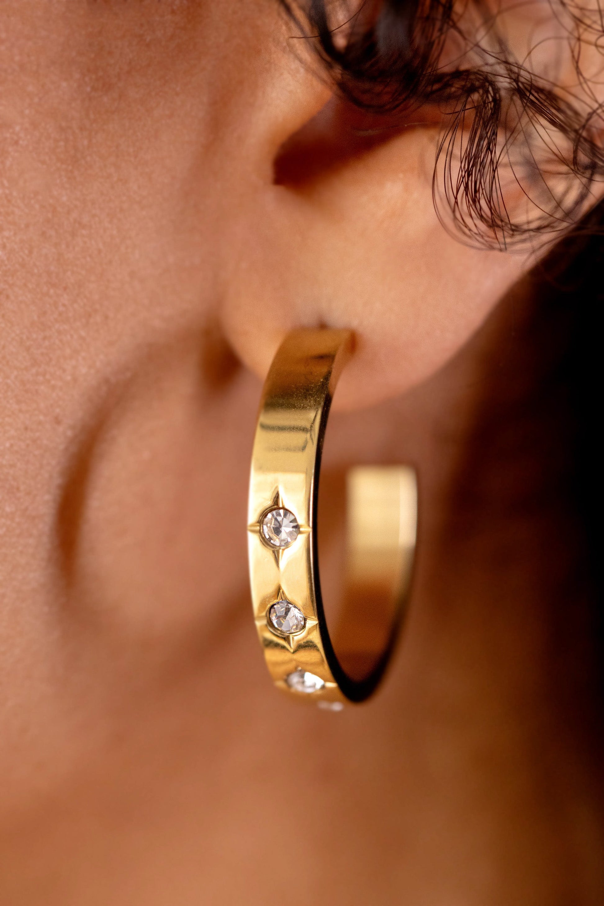 Crystal Accent Hoop Stainless Steel Gold