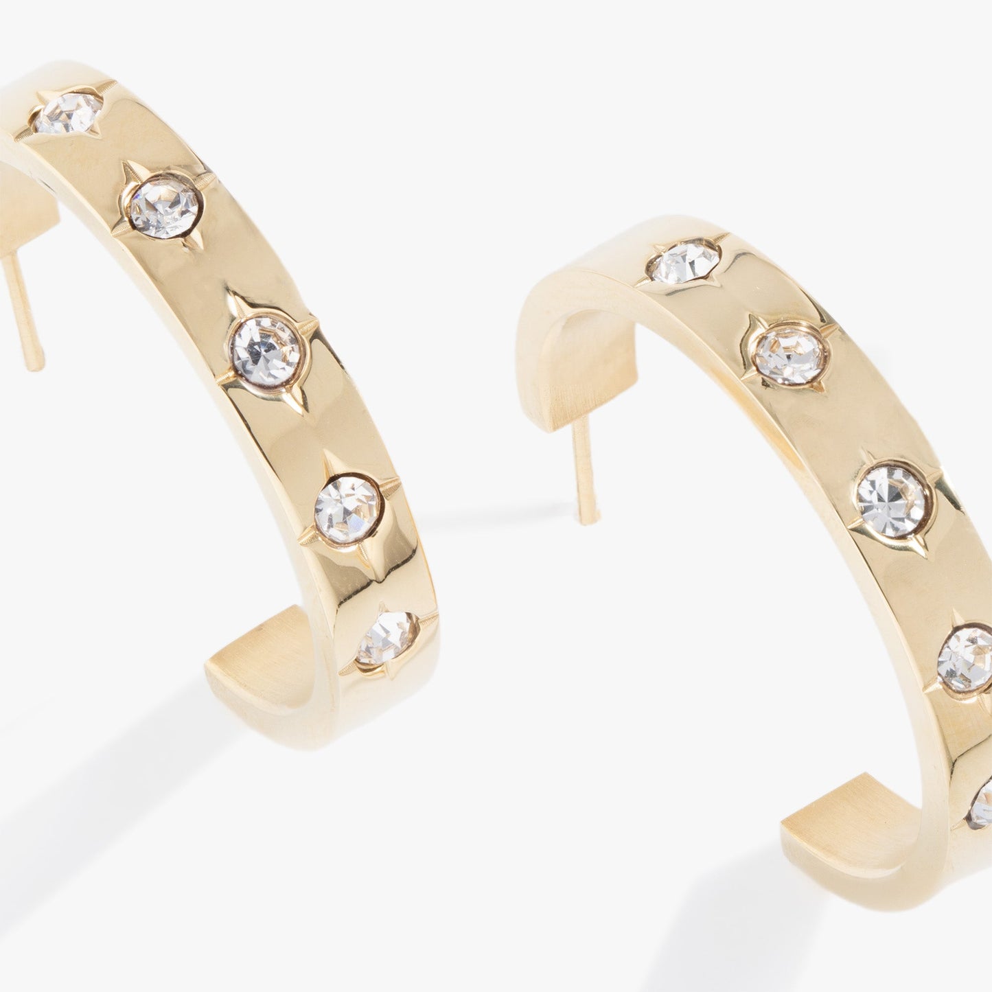 Crystal Accent Hoop Stainless Steel Gold
