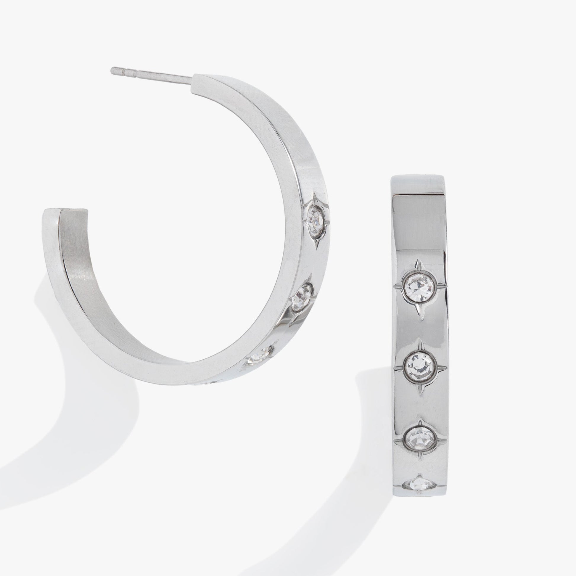 Crystal Accent Hoop Stainless Steel Gold
