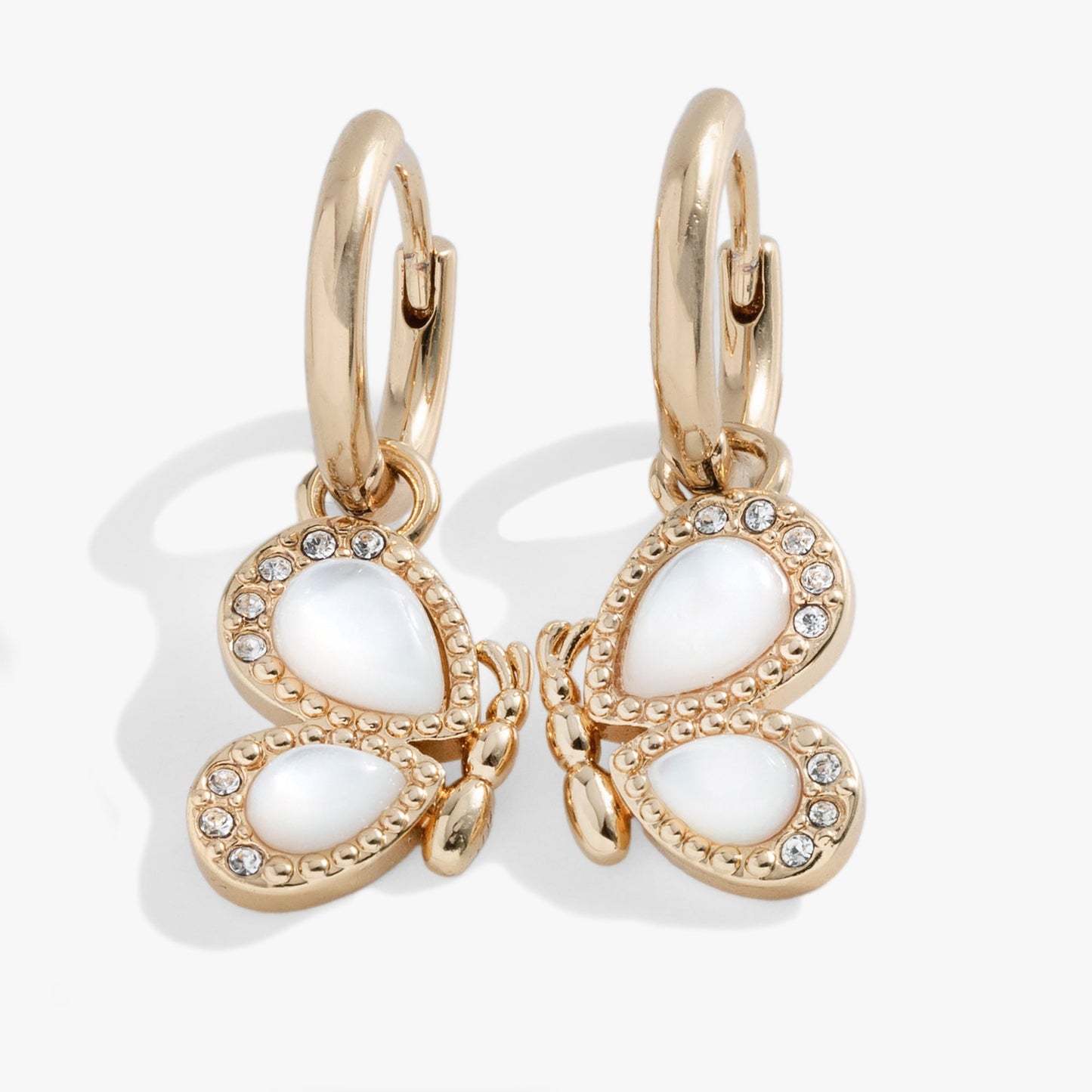 Mother of Pearl Huggie Hoop Earrings Gold