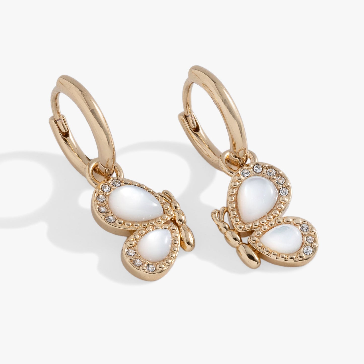 Mother of Pearl Huggie Hoop Earrings Gold