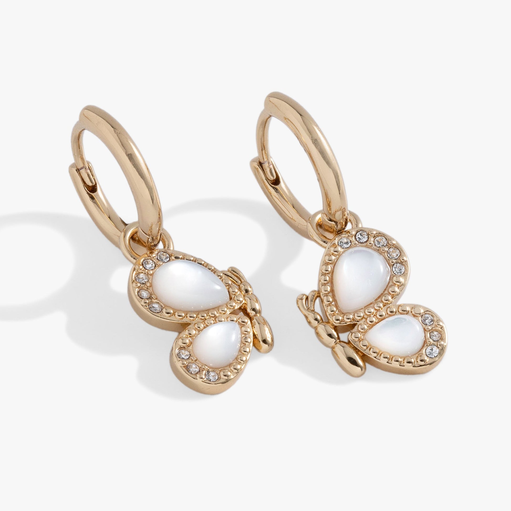 Mother of Pearl Huggie Hoop Earrings Gold
