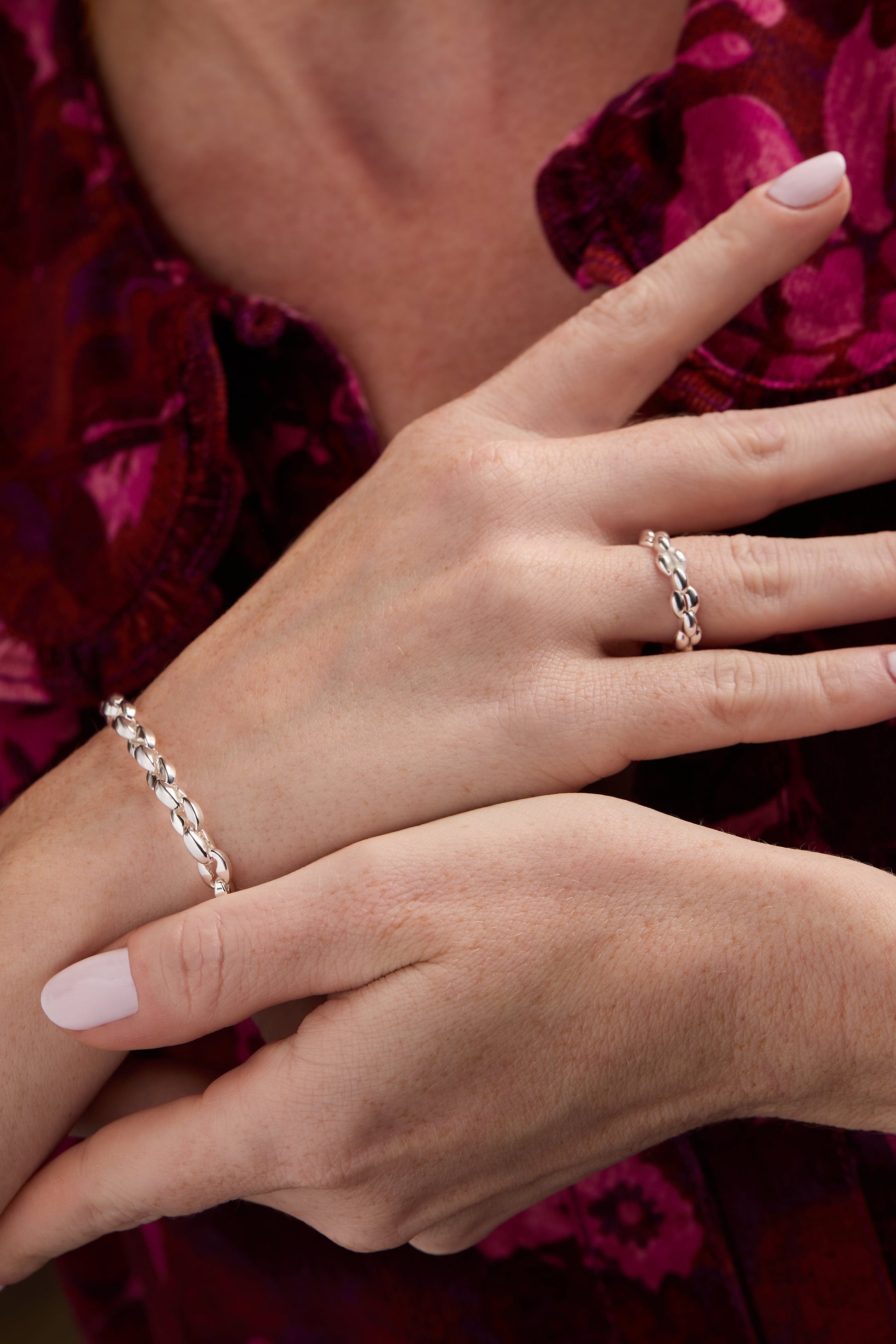 Puffy Frozen Chain Ring Silver
