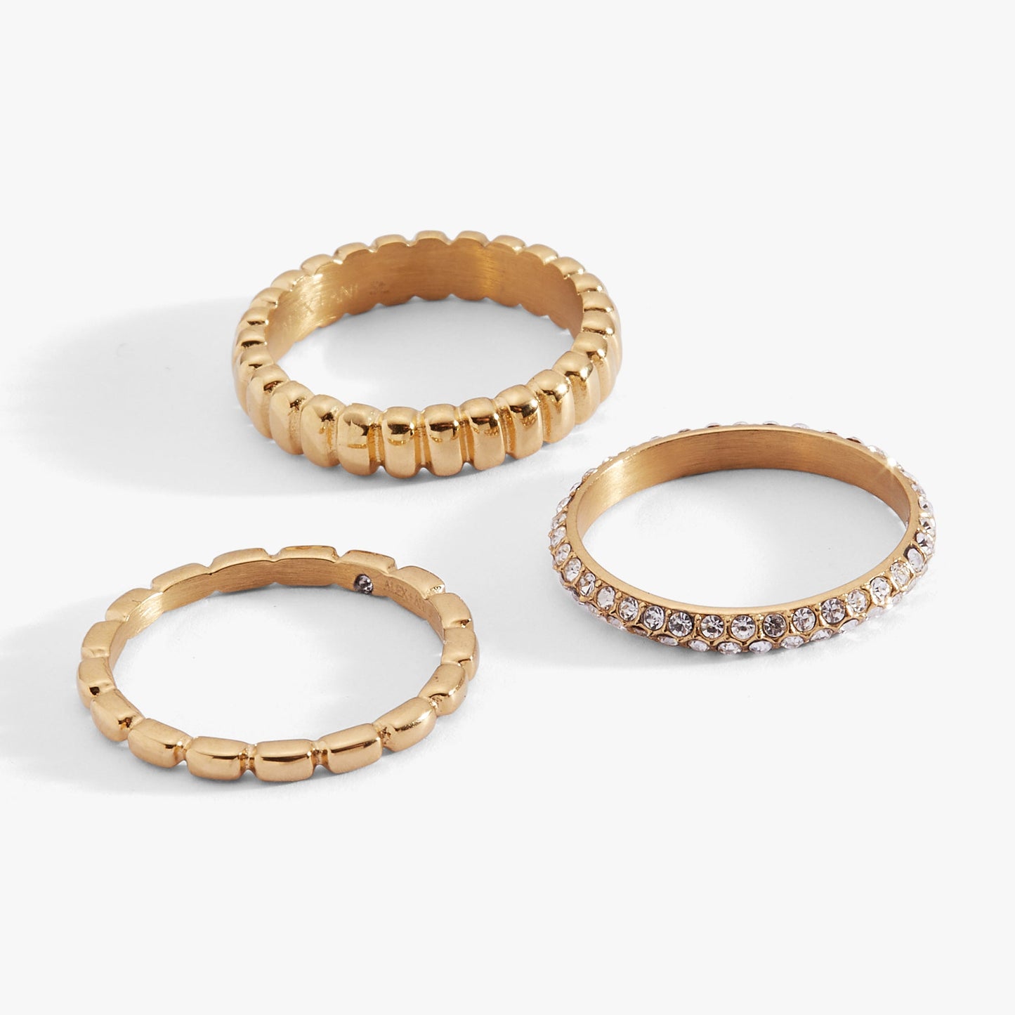 3 ring set-ribbed texture Stainless Steel Silver