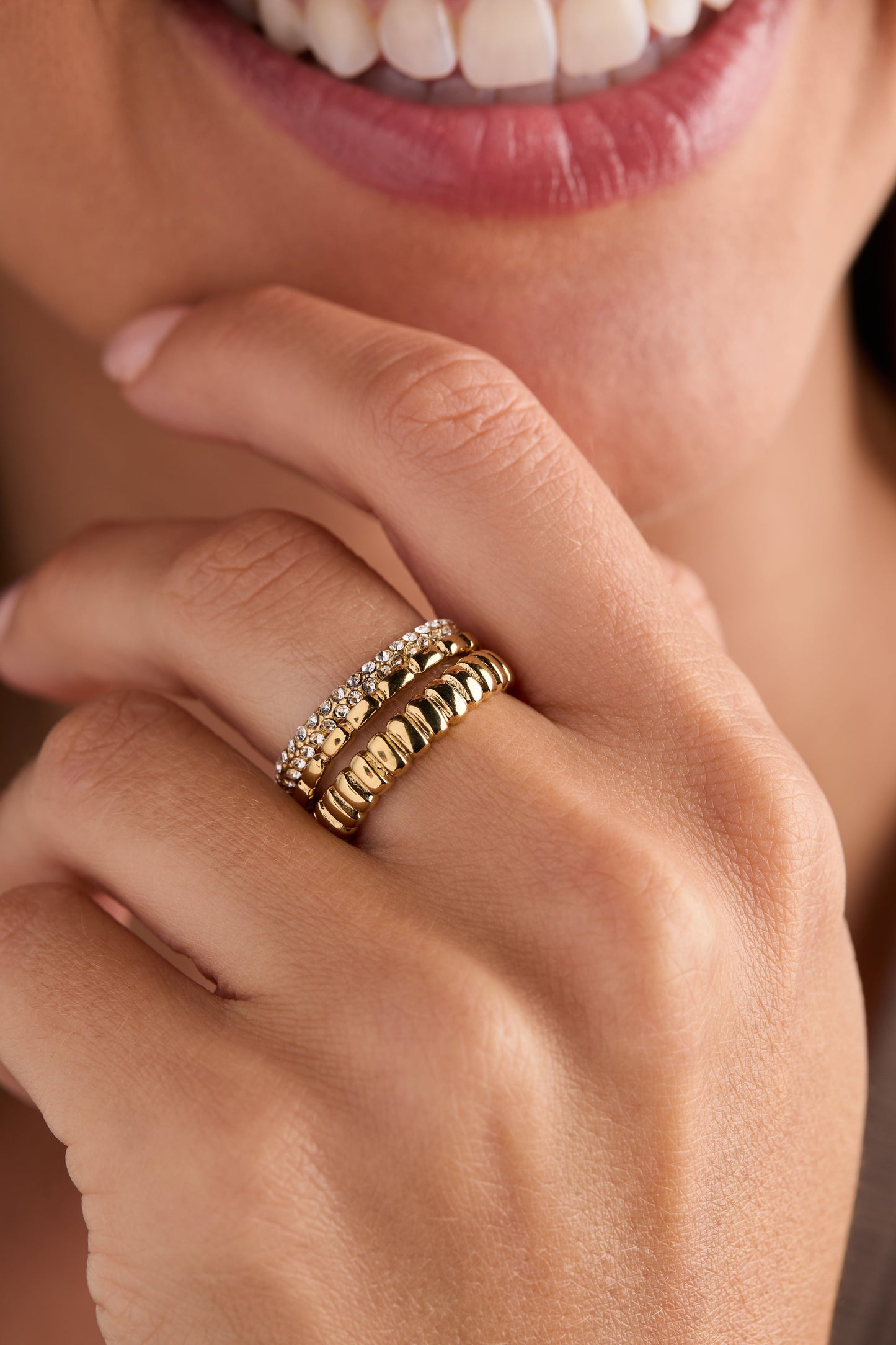 3 ring set-ribbed texture Stainless Steel Silver