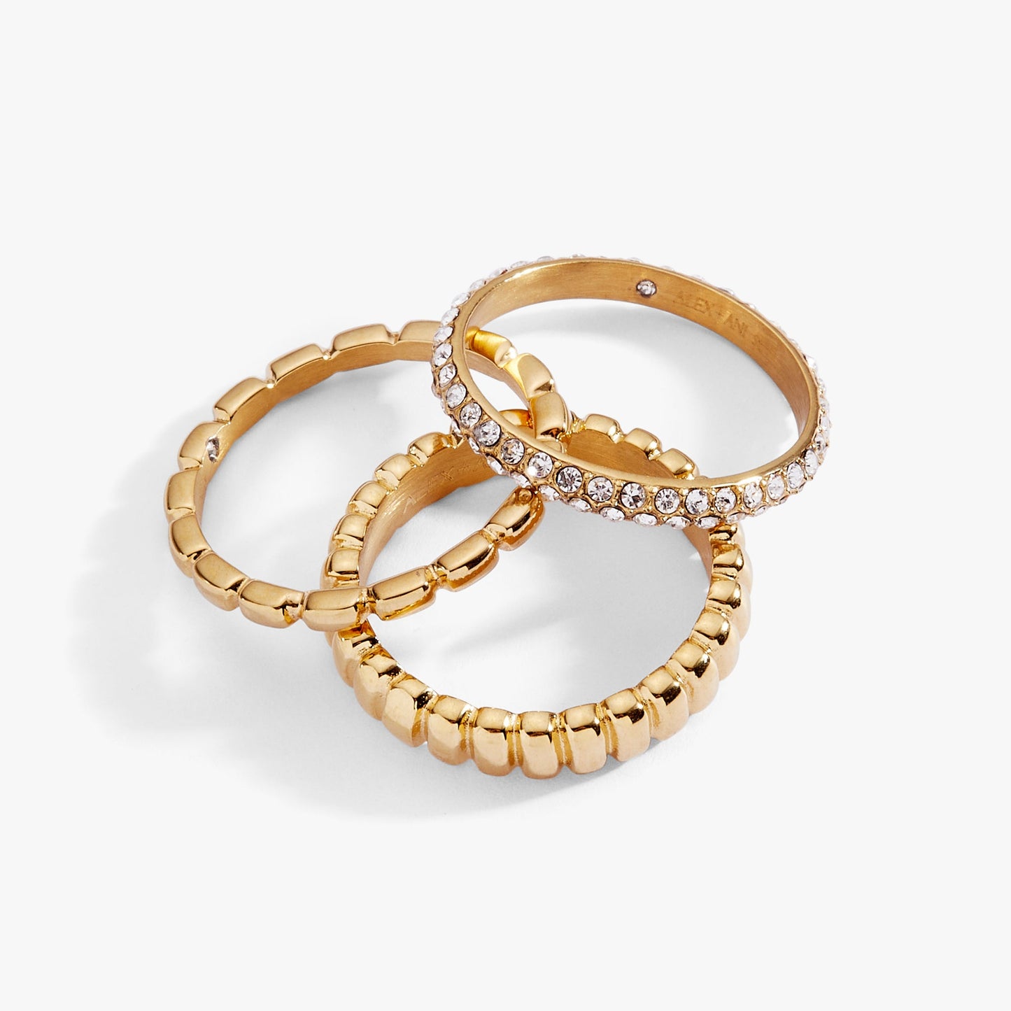 3 ring set-ribbed texture Stainless Steel Silver