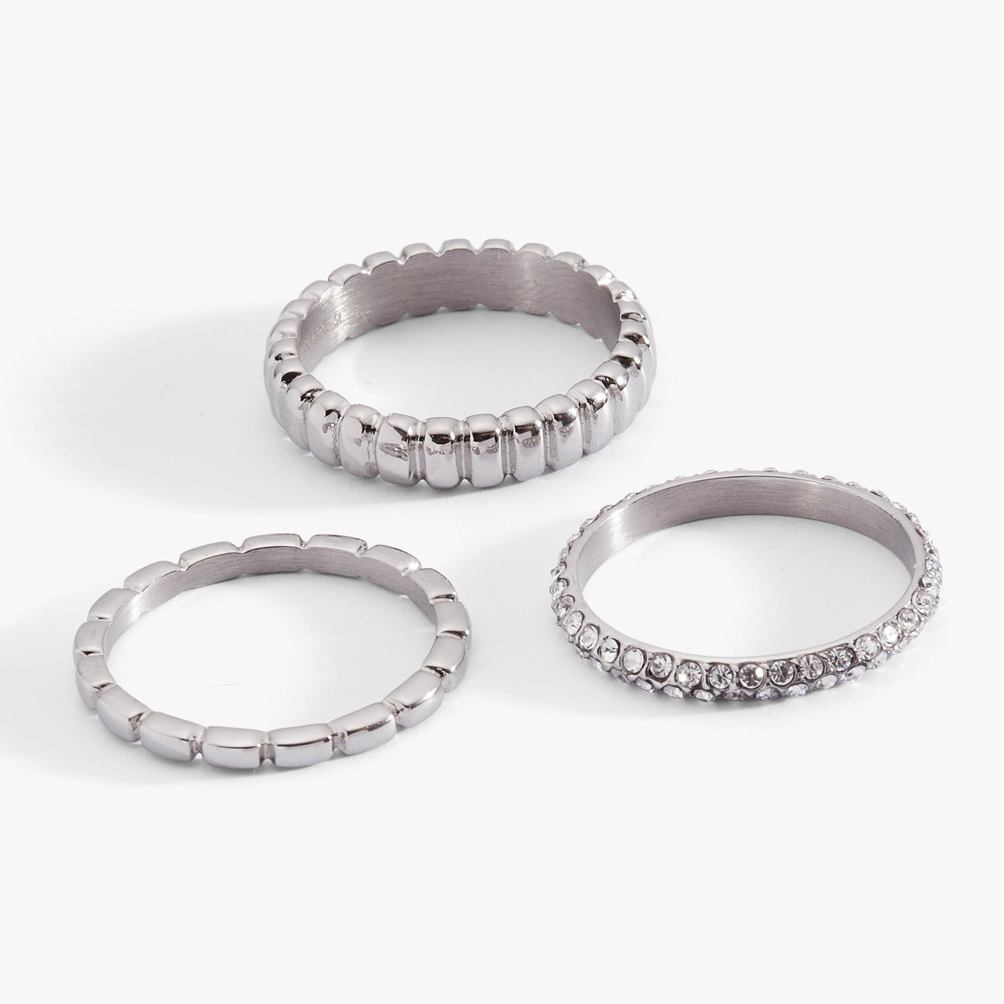 3 ring set-ribbed texture Stainless Steel Silver