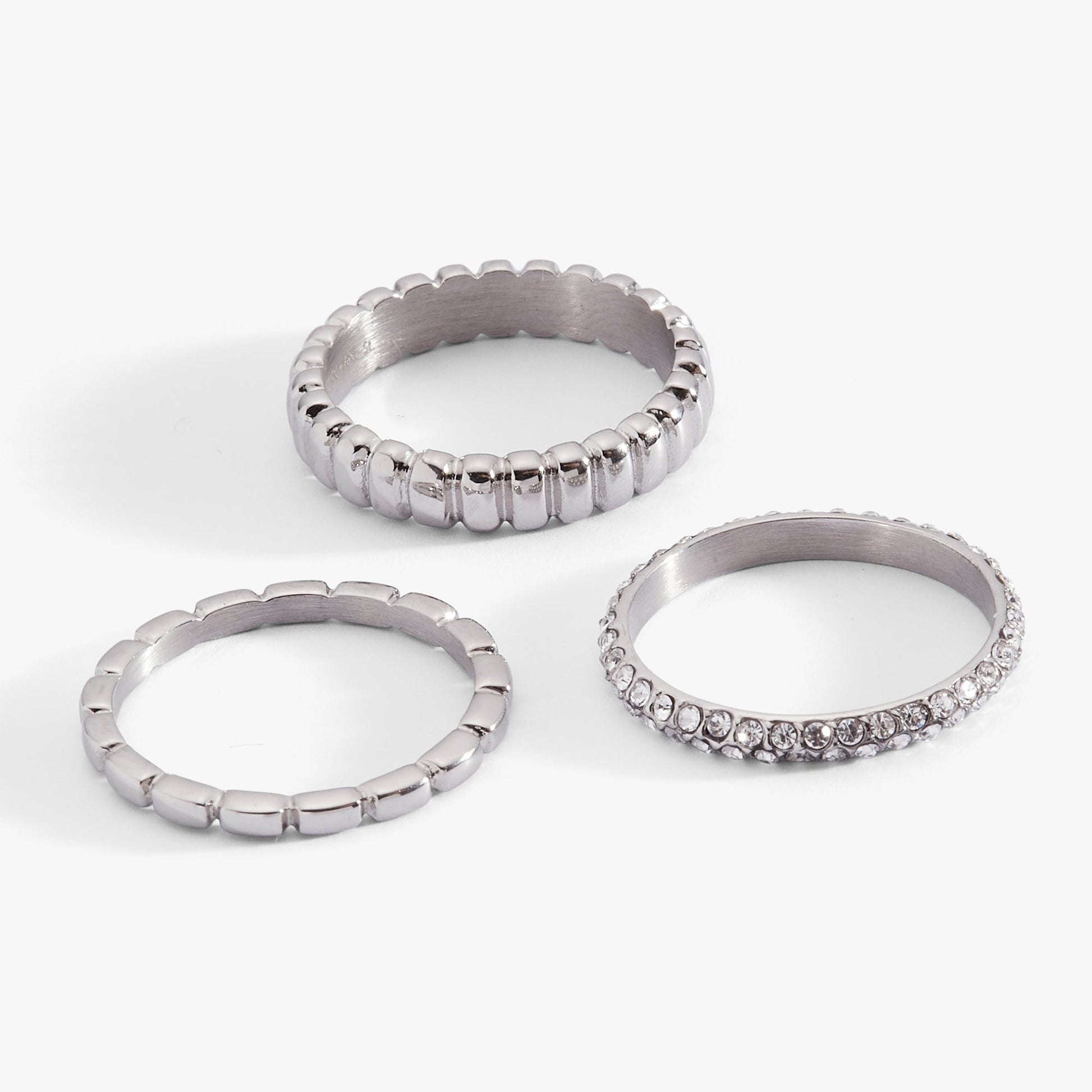 3 ring set-ribbed texture Stainless Steel Silver