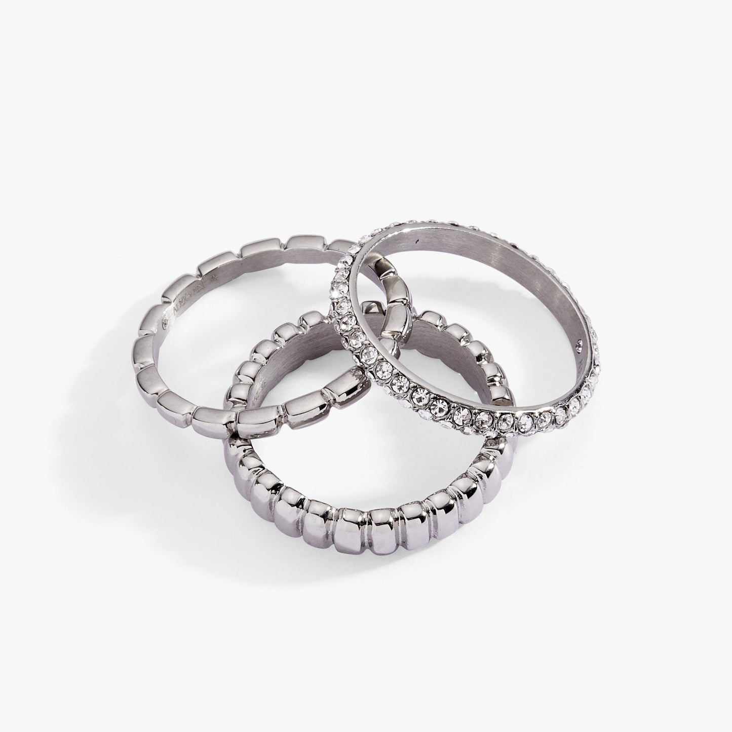3 ring set-ribbed texture Stainless Steel Silver