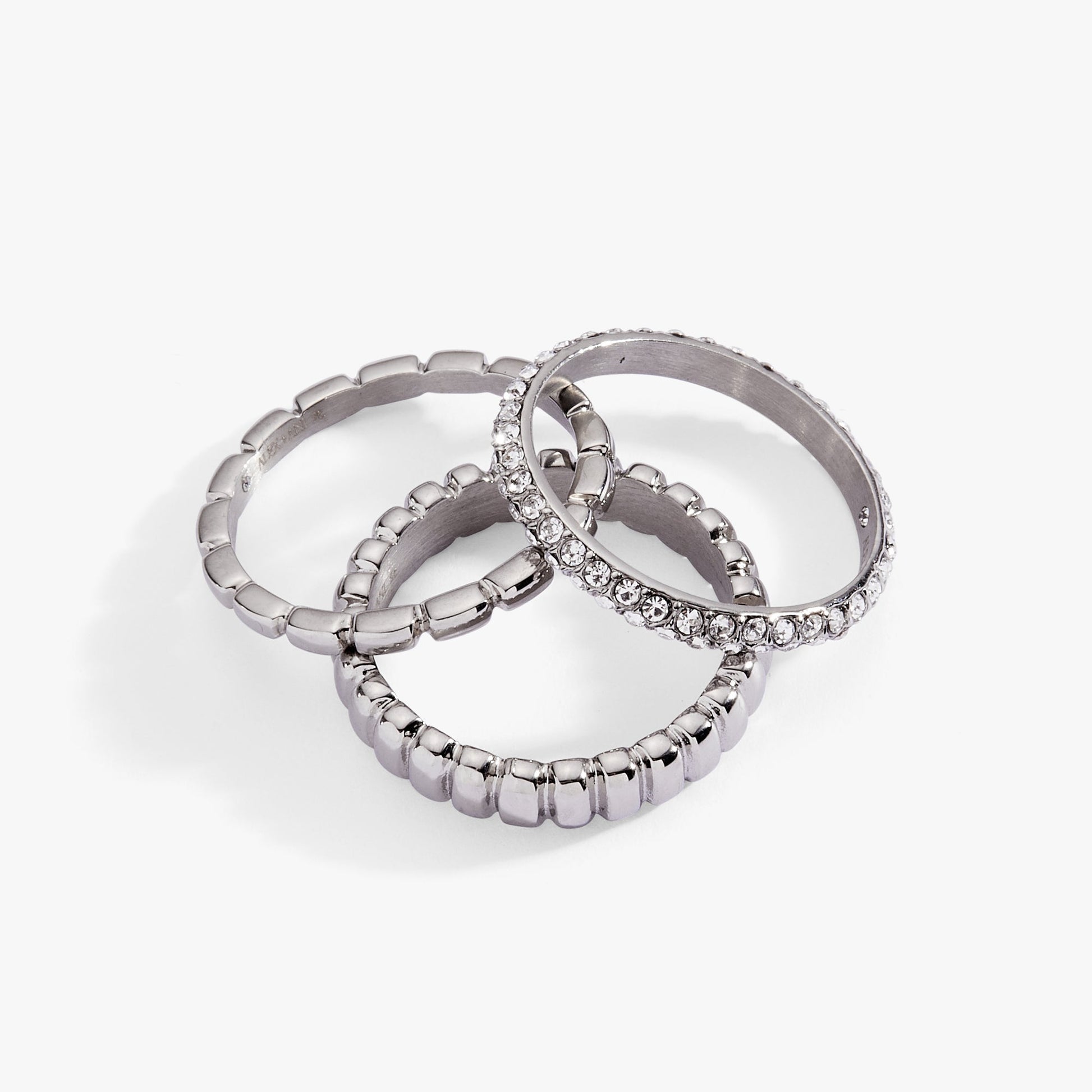 3 ring set-ribbed texture Stainless Steel Silver
