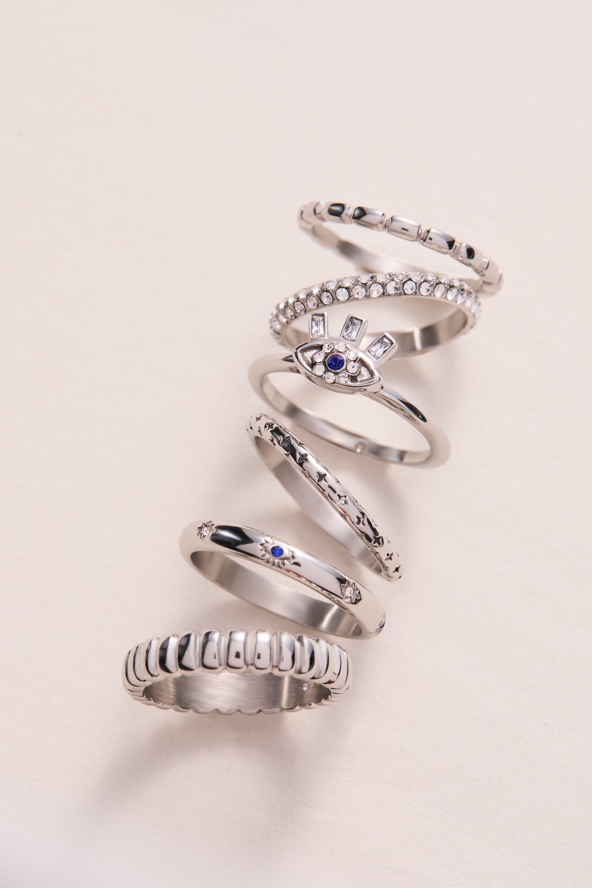 3 ring set-ribbed texture Stainless Steel Silver