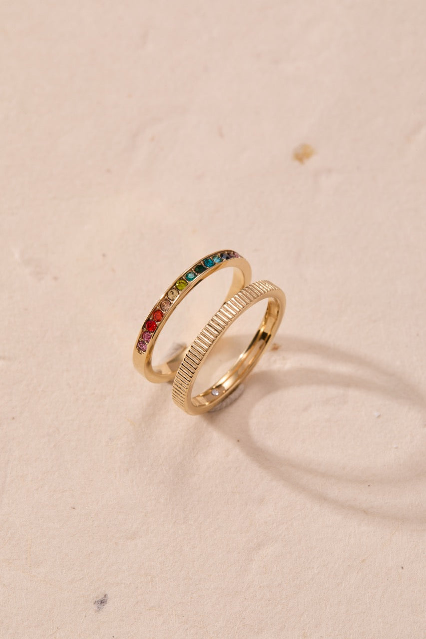 Rainbow Ombre Ring Set of 2 Stainless Steel Gold