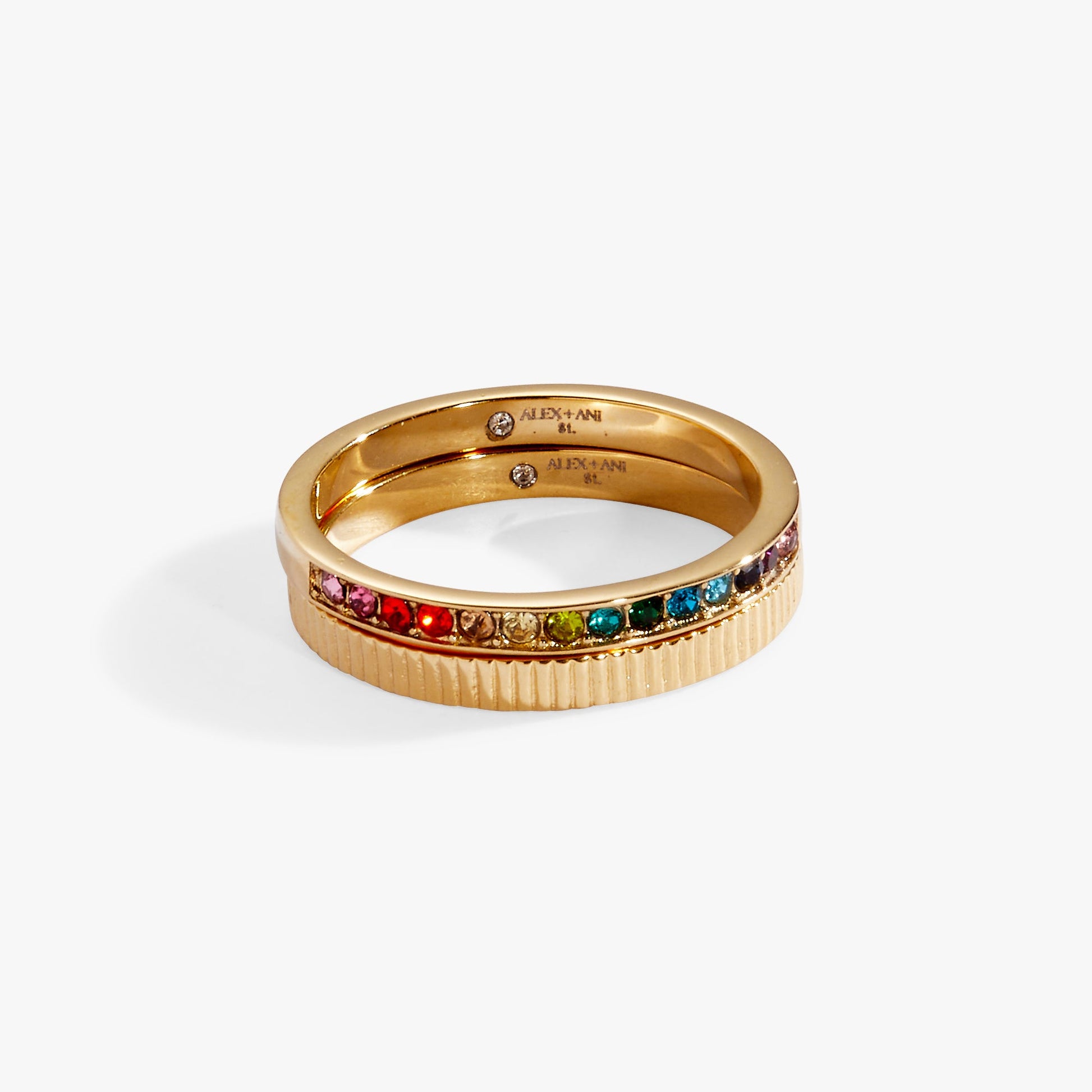 Rainbow Ombre Ring Set of 2 Stainless Steel Gold
