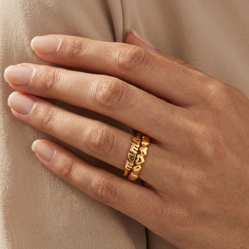 Mama Ring Set of 2 Stainless Steel Gold