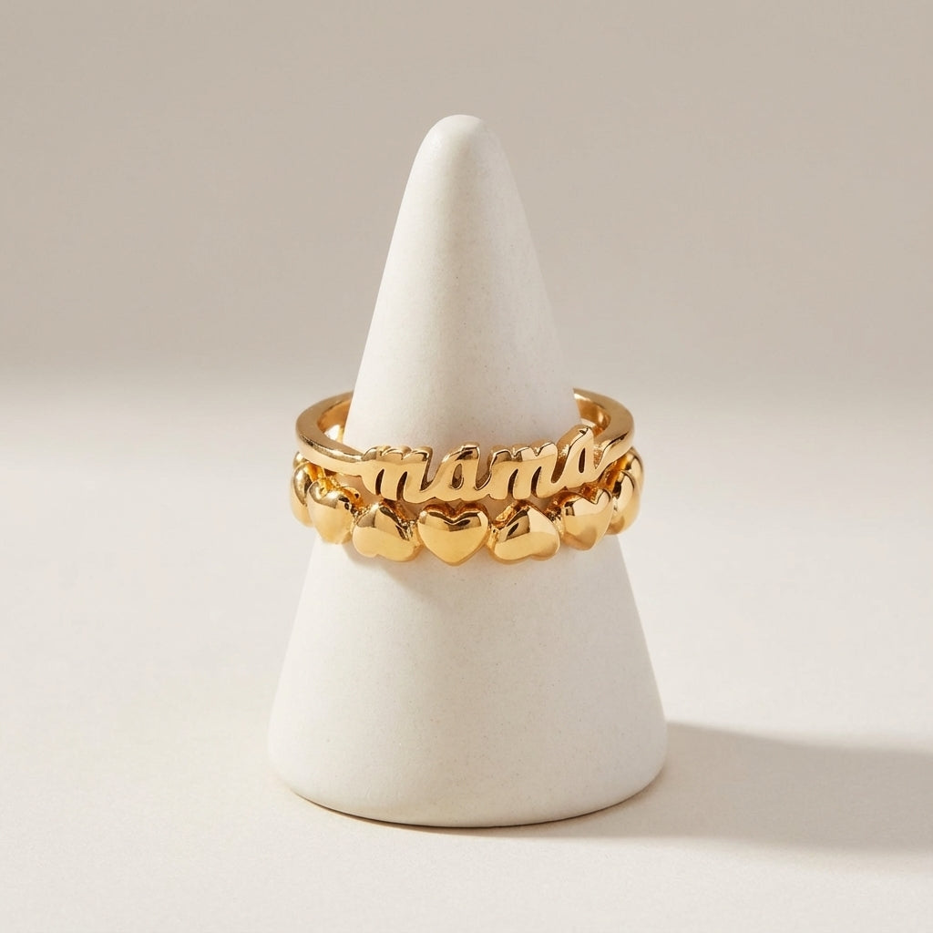 Mama Ring Set of 2 Stainless Steel Gold