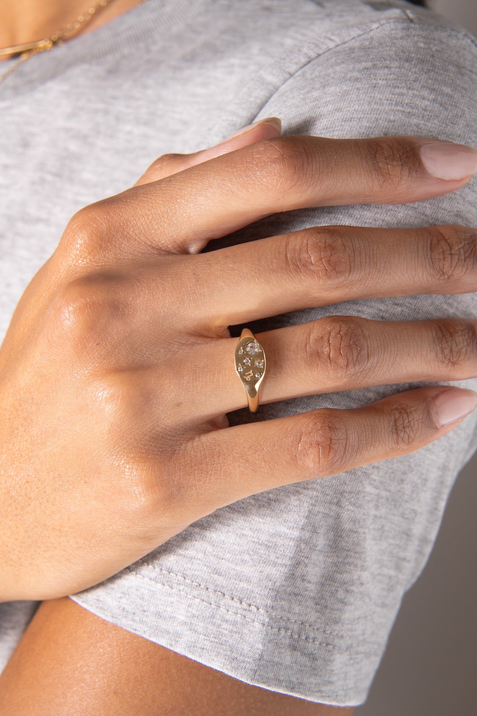 Capricorn Zodiac Ring Stainless Steel Gold