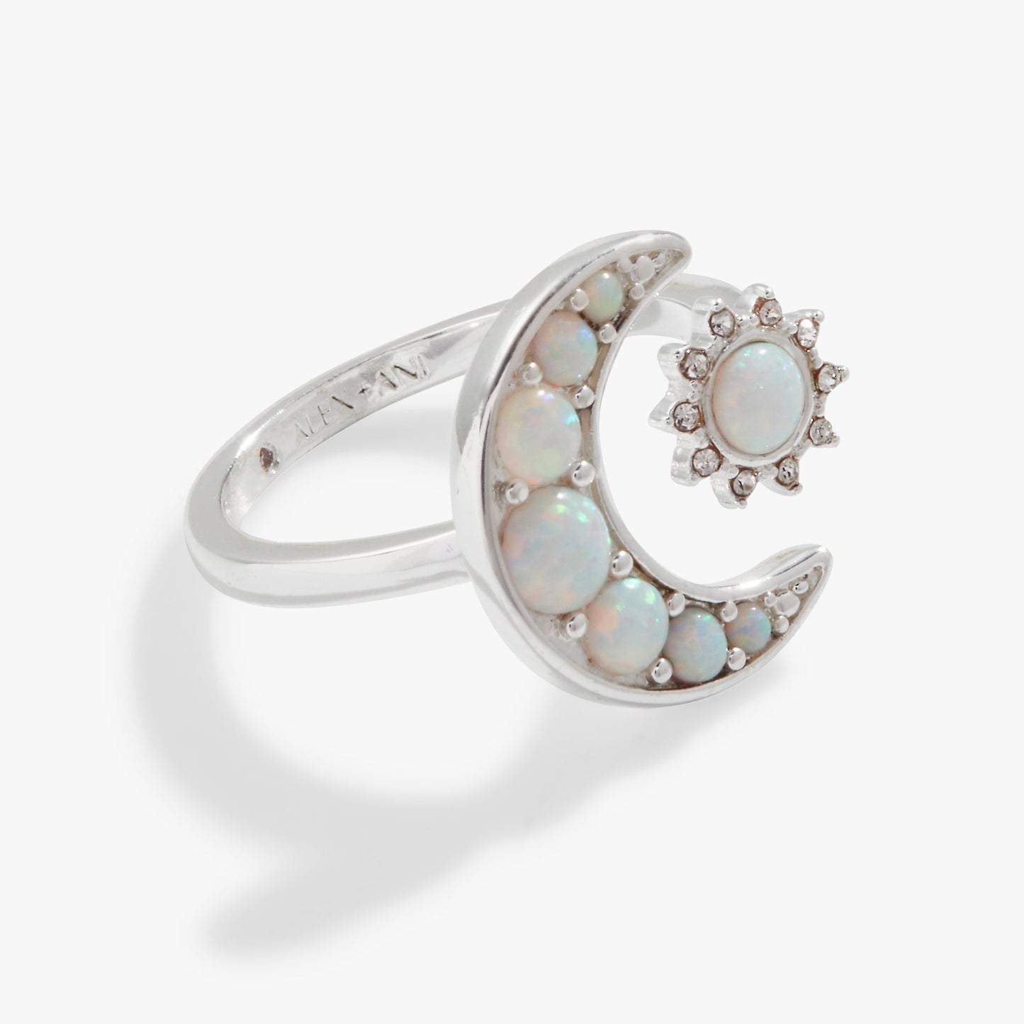 Moon + Sun Opal Ring Shiny Silver