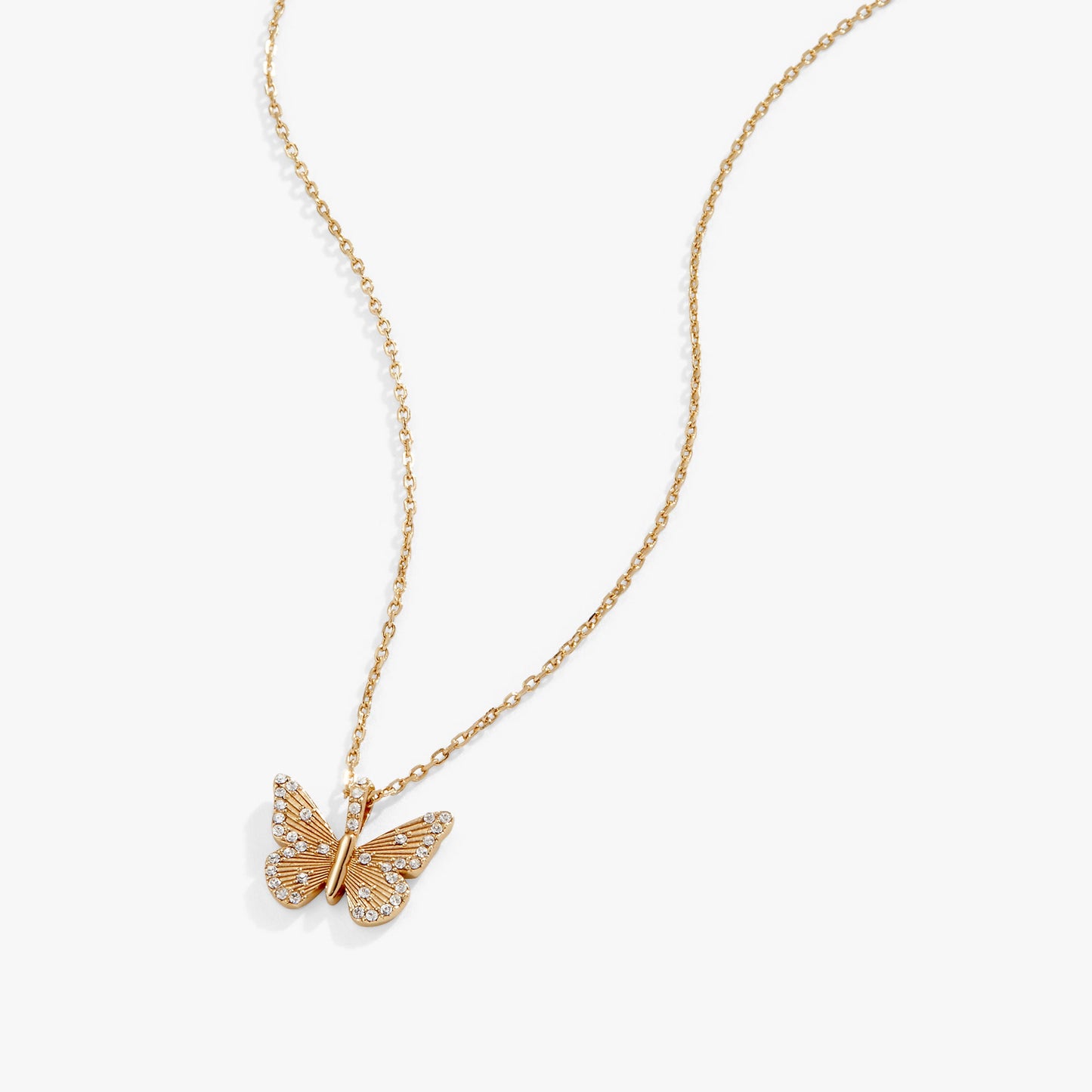 Butterfly + Crystal Necklace, Adjustable Sterling Silver