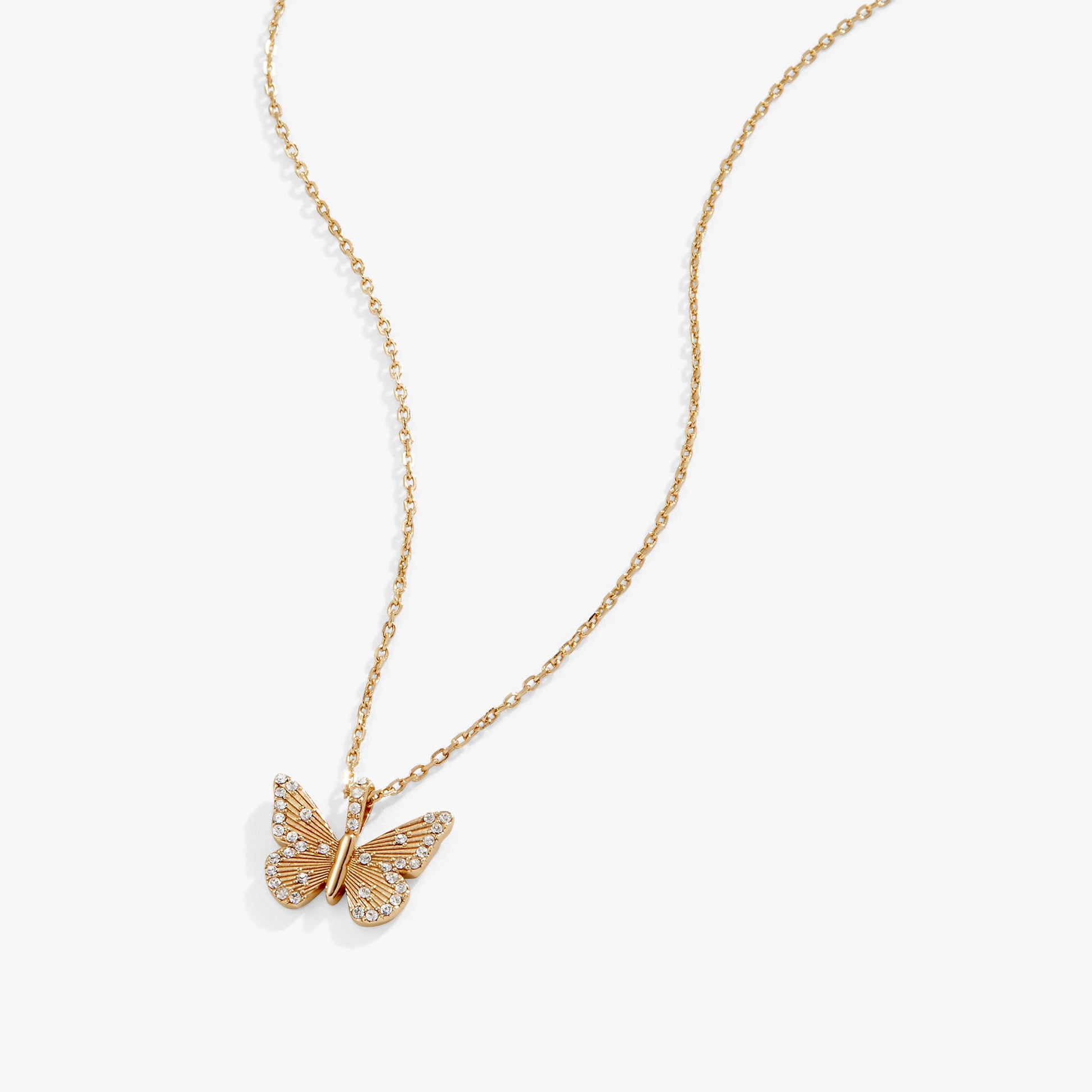 Butterfly + Crystal Necklace, Adjustable Sterling Silver