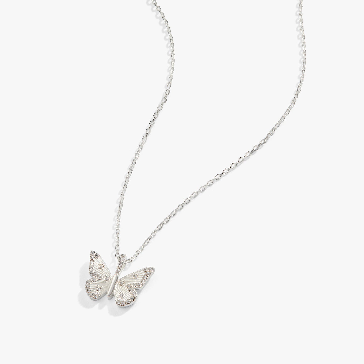 Butterfly + Crystal Necklace, Adjustable Sterling Silver