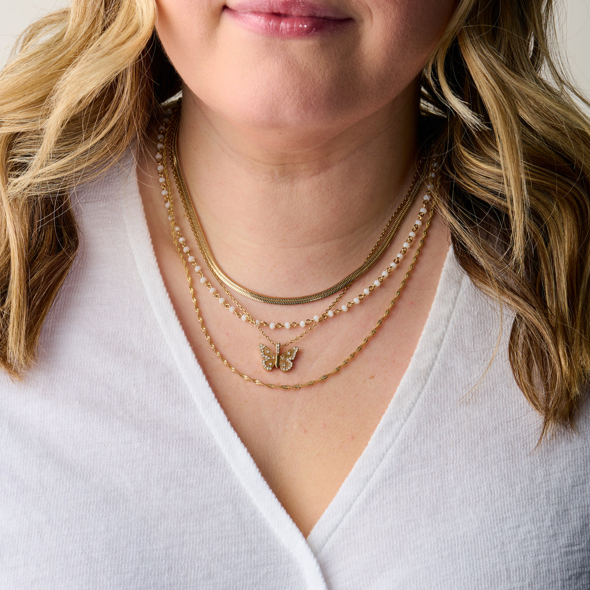 Butterfly + Crystal Necklace, Adjustable Sterling Silver