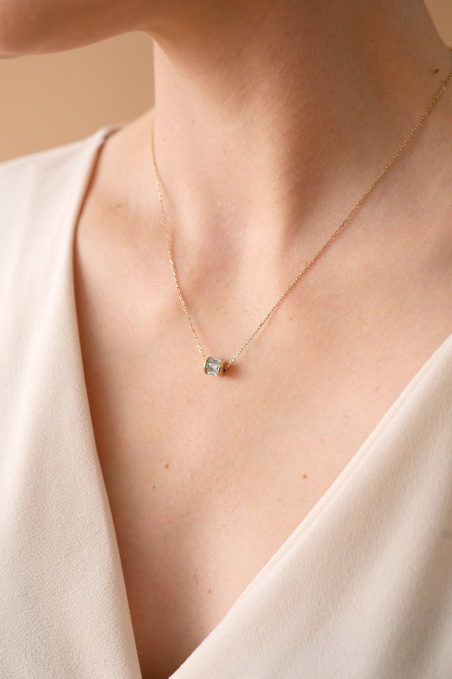March Birthstone Precious Pendant Necklace 14kt Gold Over Sterling Silver