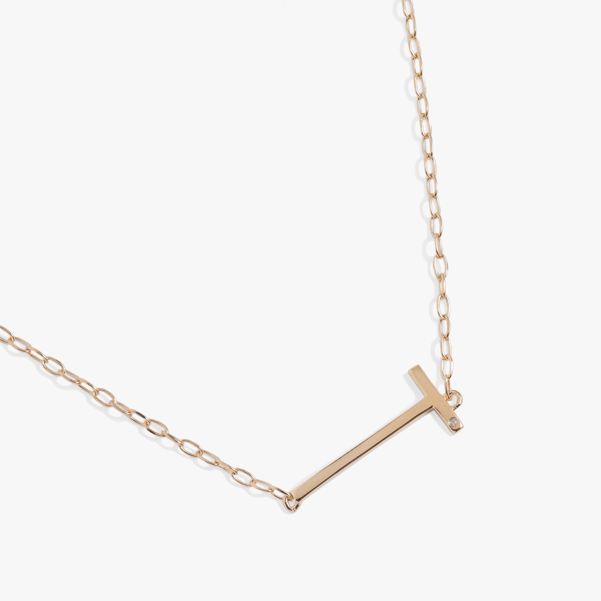 Precious Elongated Initial Necklace T 14kt Gold Over .925 Sterling Silver