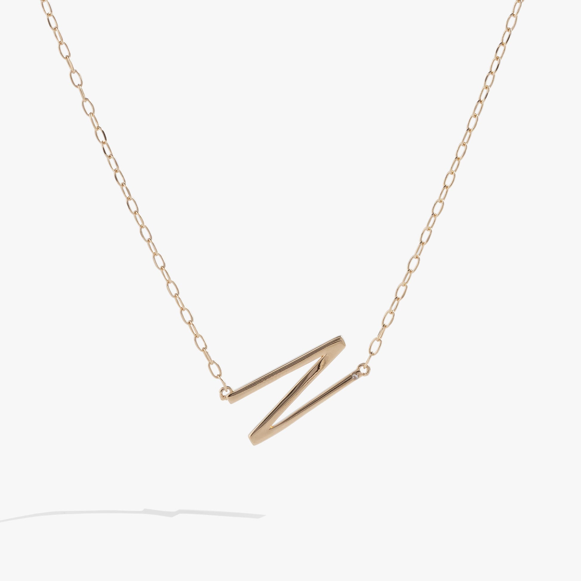 Precious Elongated Initial Necklace N 14kt Gold Over .925 Sterling Silver