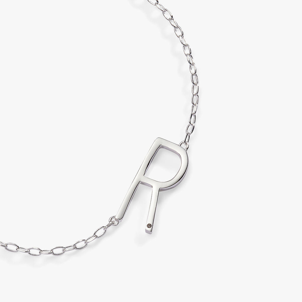 Precious Elongated Initial Necklace R Sterling Silver