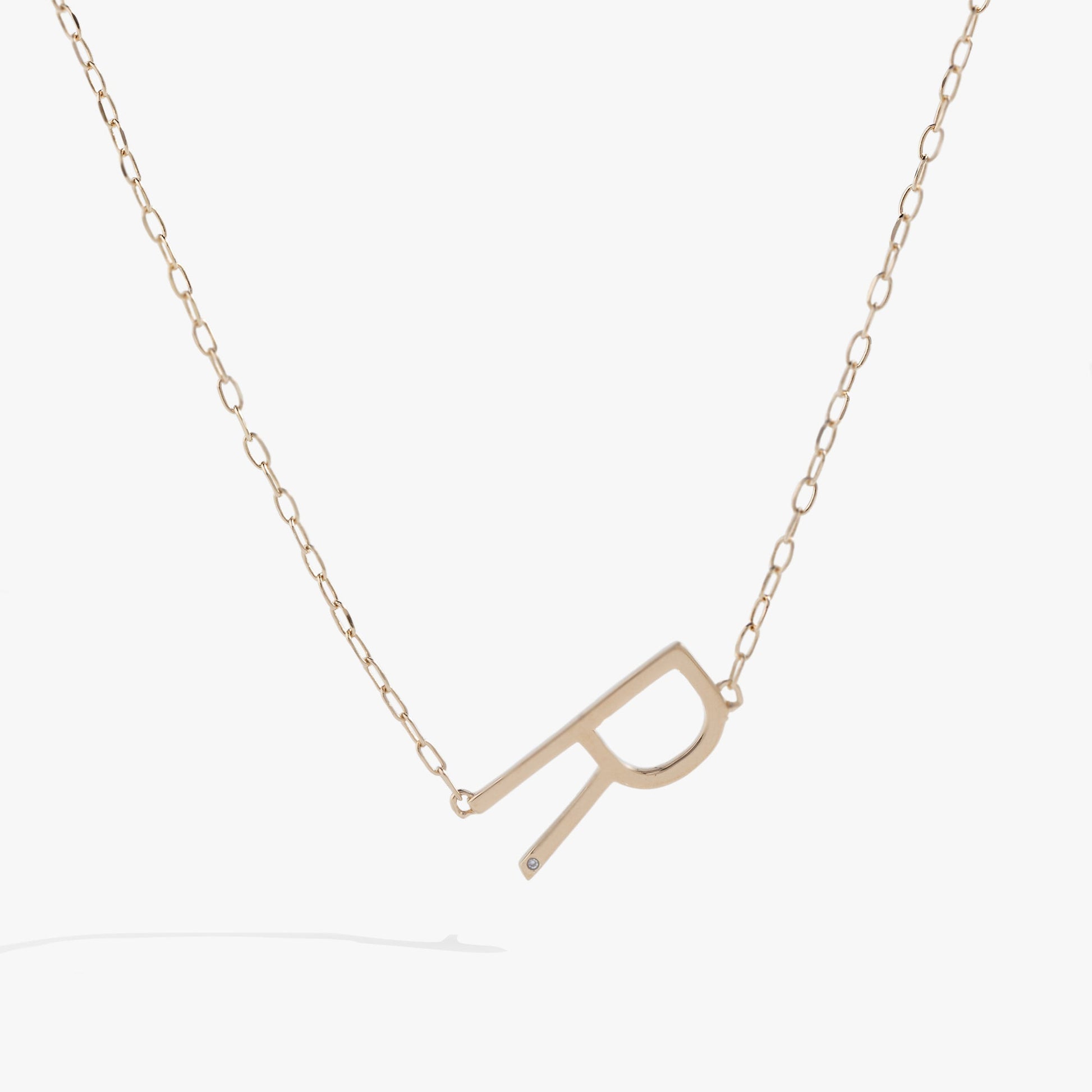 Precious Elongated Initial Necklace R Sterling Silver