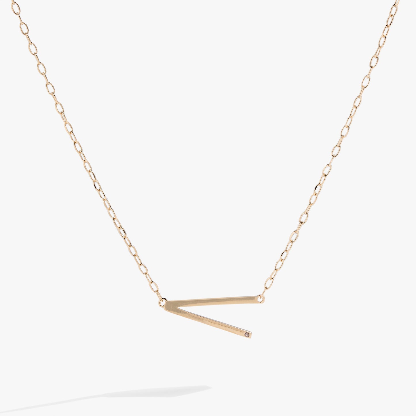 Precious Elongated Initial Necklace V 14kt Gold Over .925 Sterling Silver