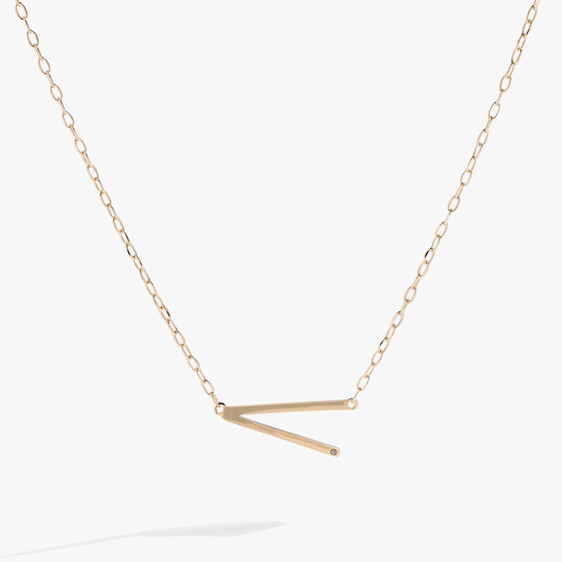 Precious Elongated Initial Necklace V 14kt Gold Over .925 Sterling Silver